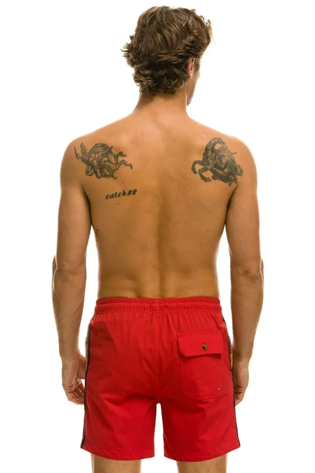 Men's 5 Stripe Flex Shorts 7 Inch – Red