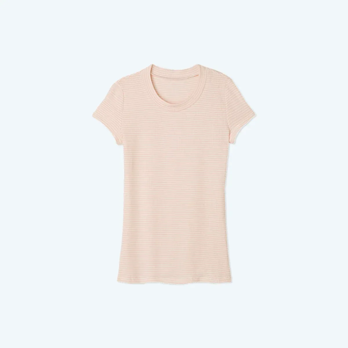 The Softest Ribbed Crew Neck T-Shirt – Blush & White Sand Stripe