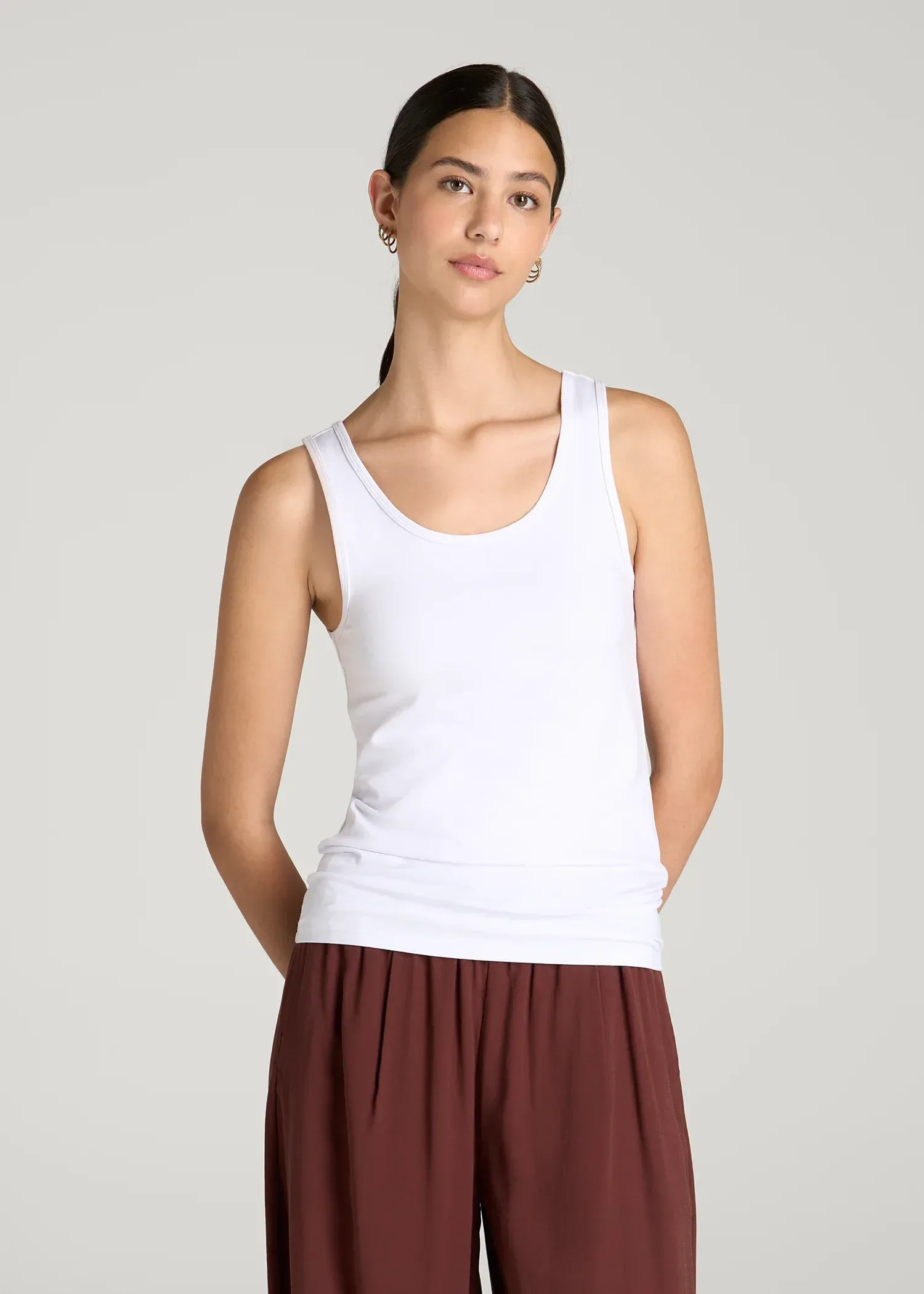 Slim Fit Jersey Tank for Tall Women in Optic White
