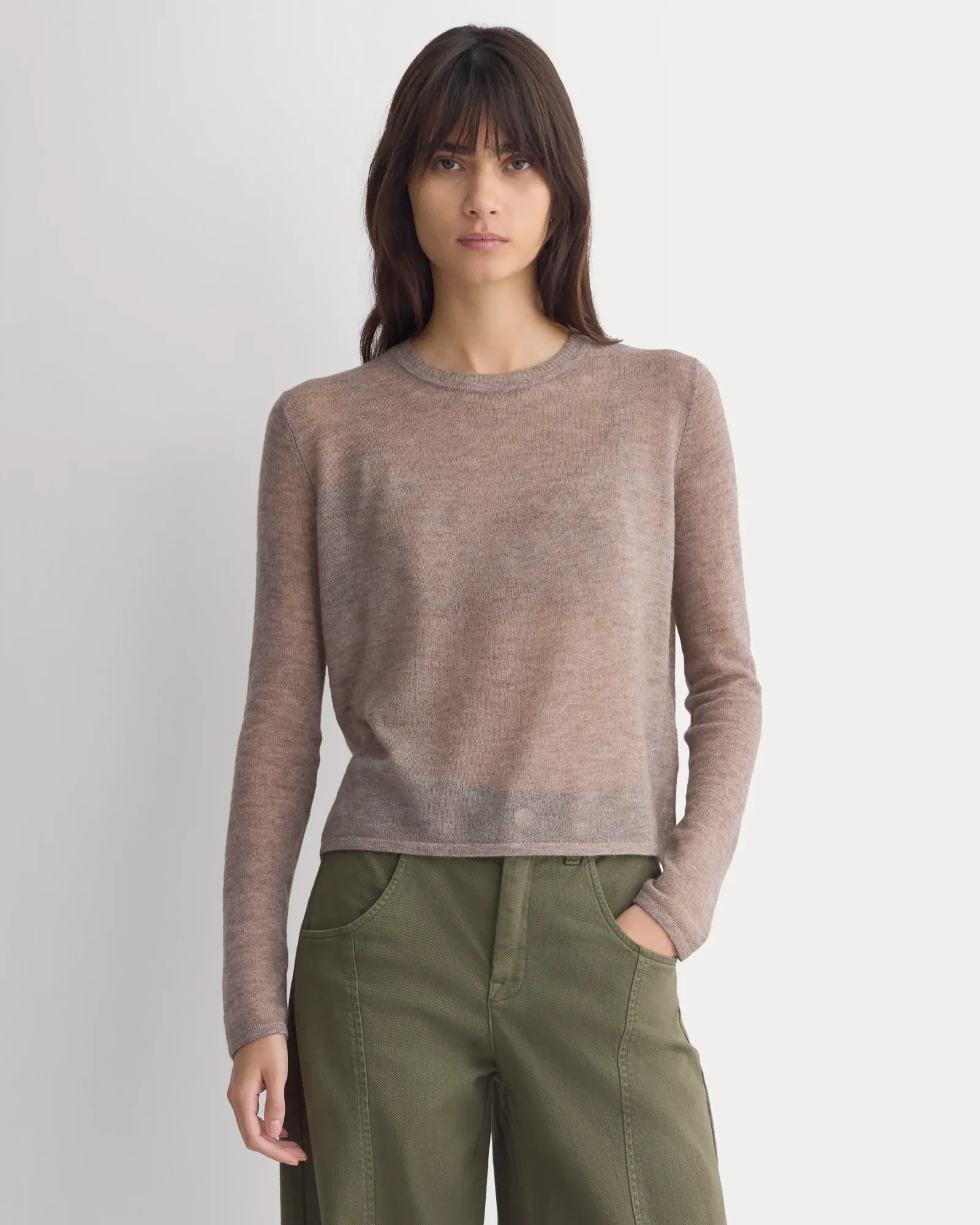 Air Alpaca Long-Sleeve Slim Crew – Heathered Chocolate Chip