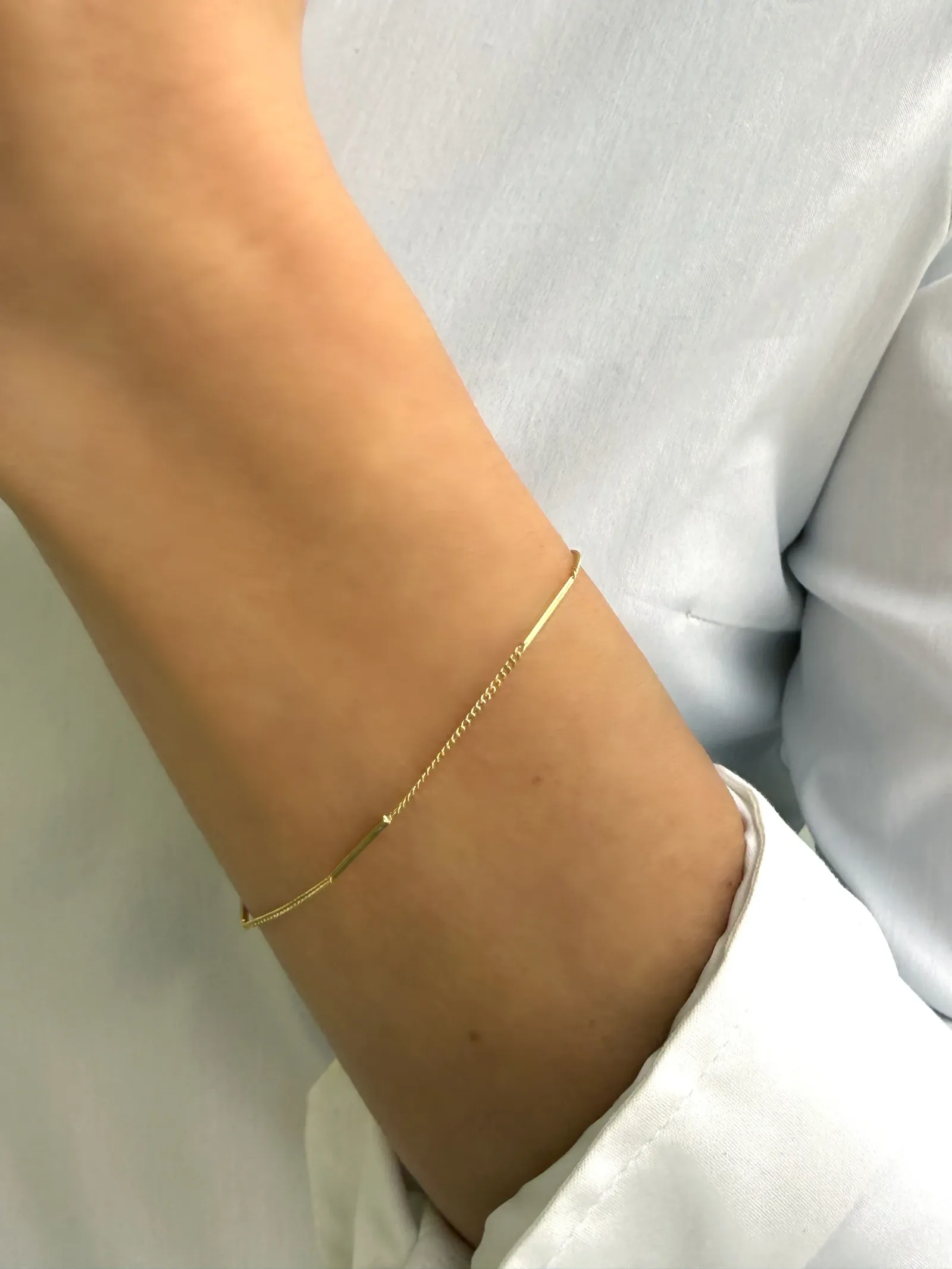 14k Mini Cuban Bar Station Bracelet