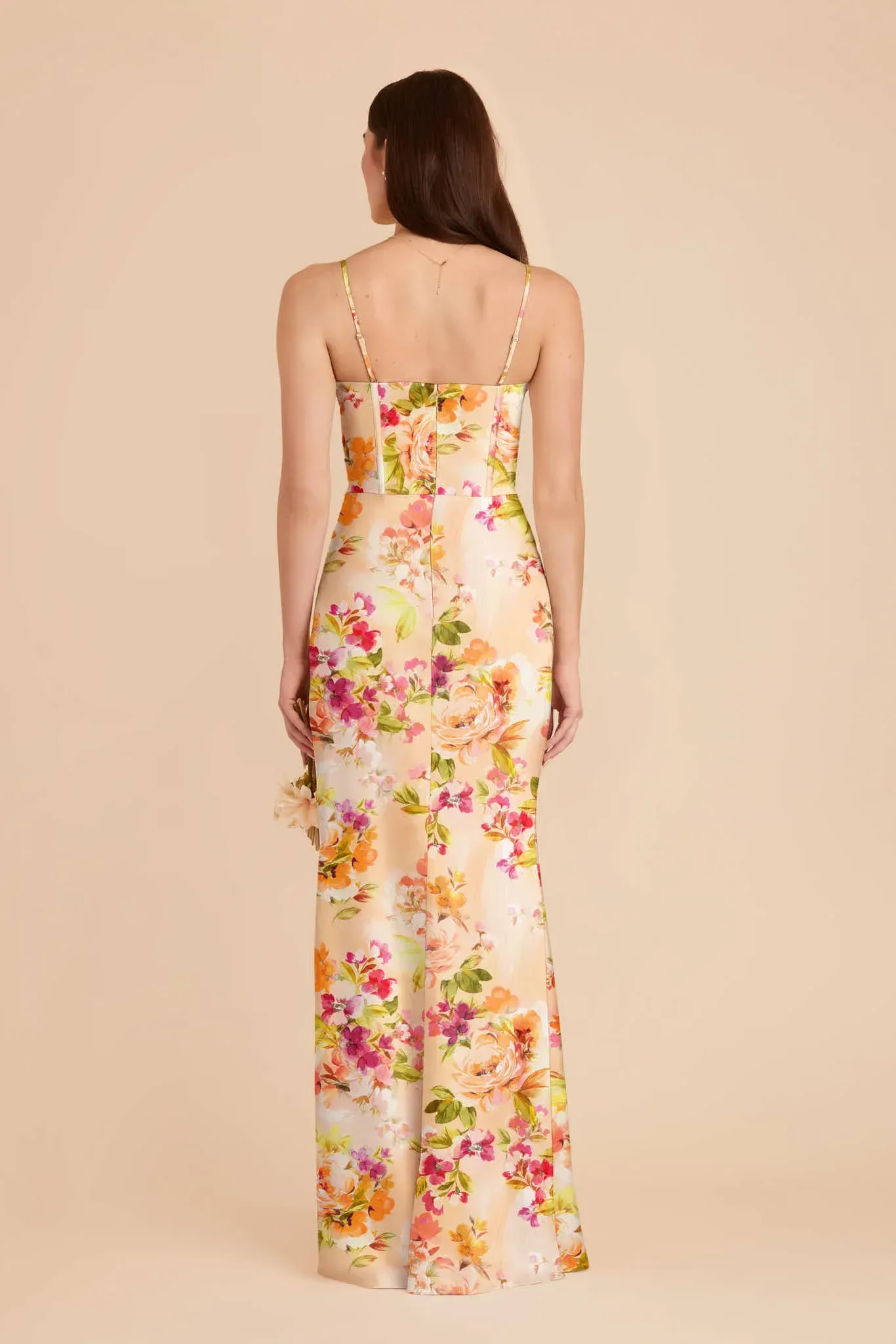 Carrie Matte Satin Dress – Coral Sunset Peonies