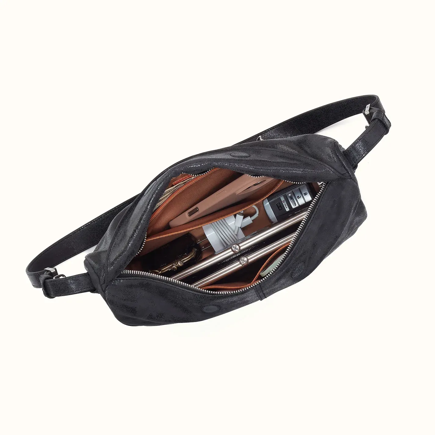 Contour Shoulder Crossbody In Buffed Leather – Black