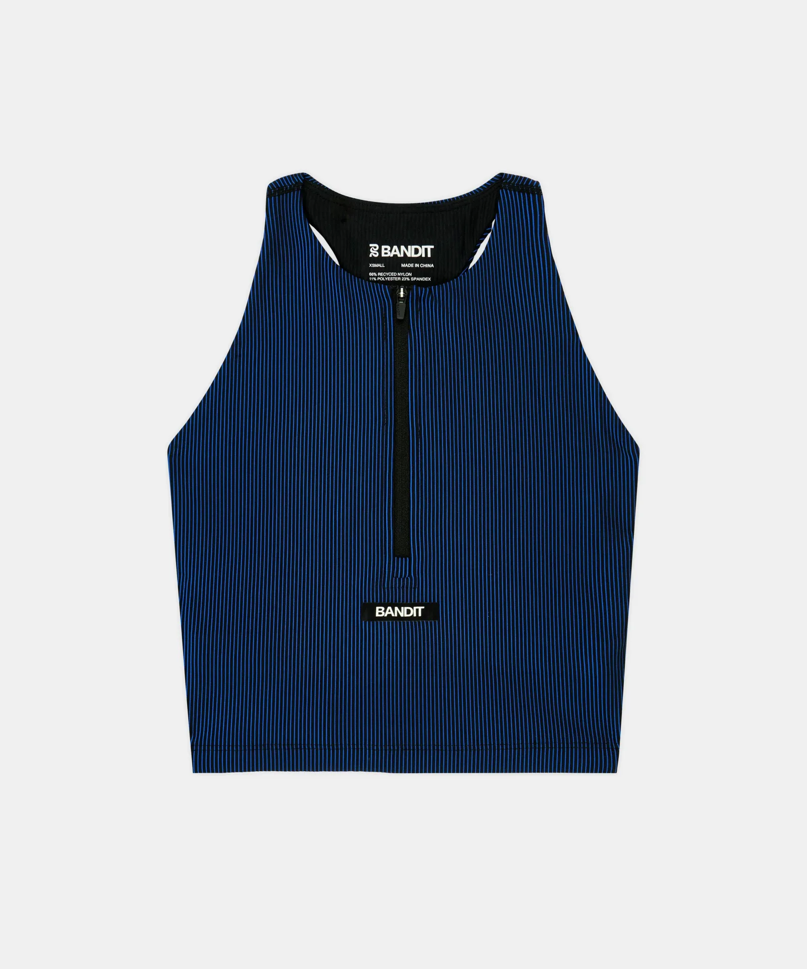 Women's Striped Cadence™ Zip Front T-Back Race Crop – Black / Bauhaus Blue