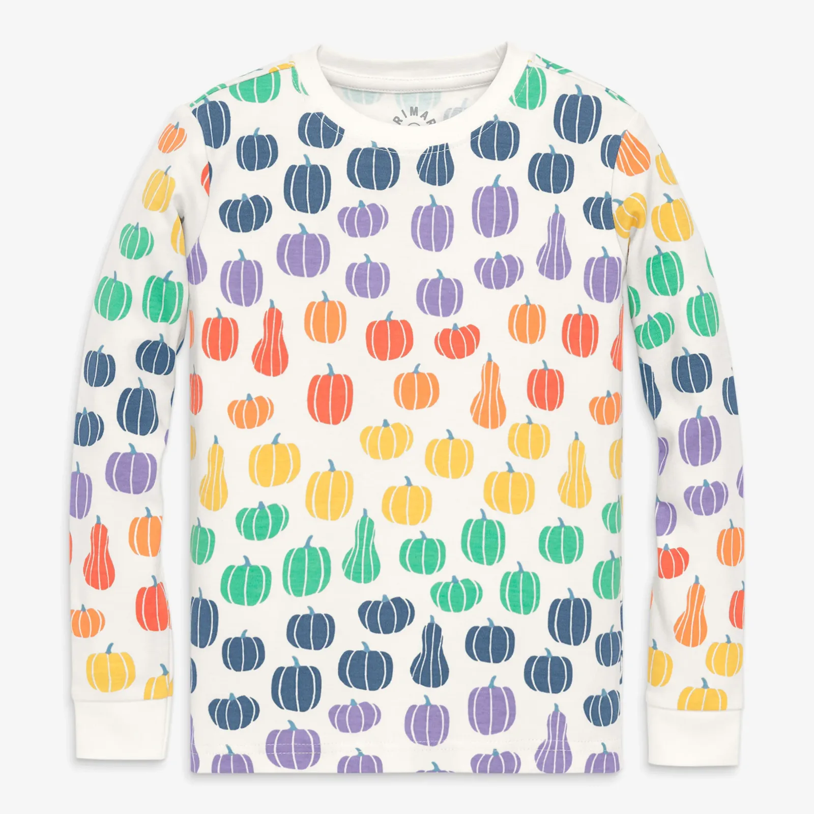 Kids organic long sleeve PJ top in rainbow pumpkins