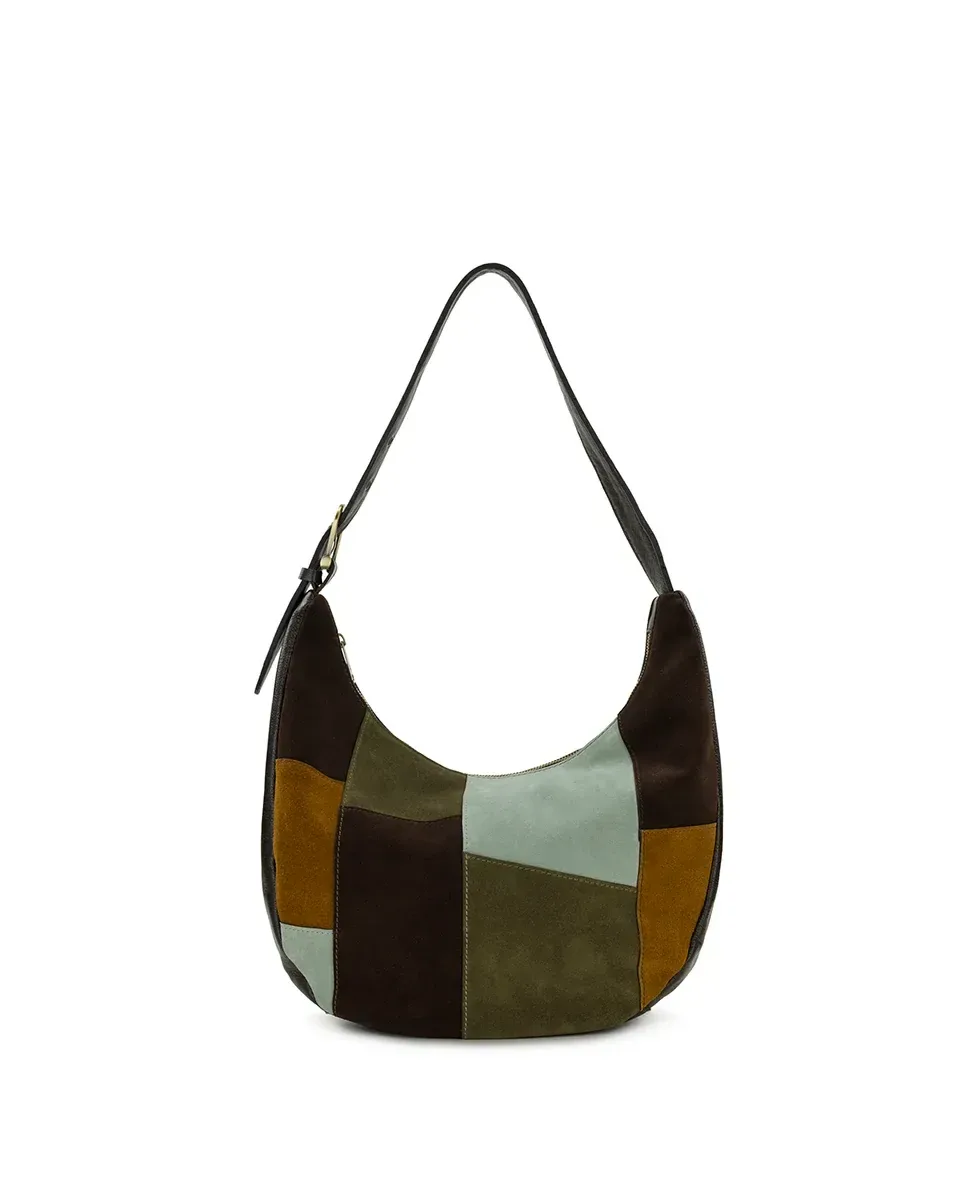 Lou Hobo – Suede Patchwork – Chocolate/Cognac/Olive/Nordic Blue