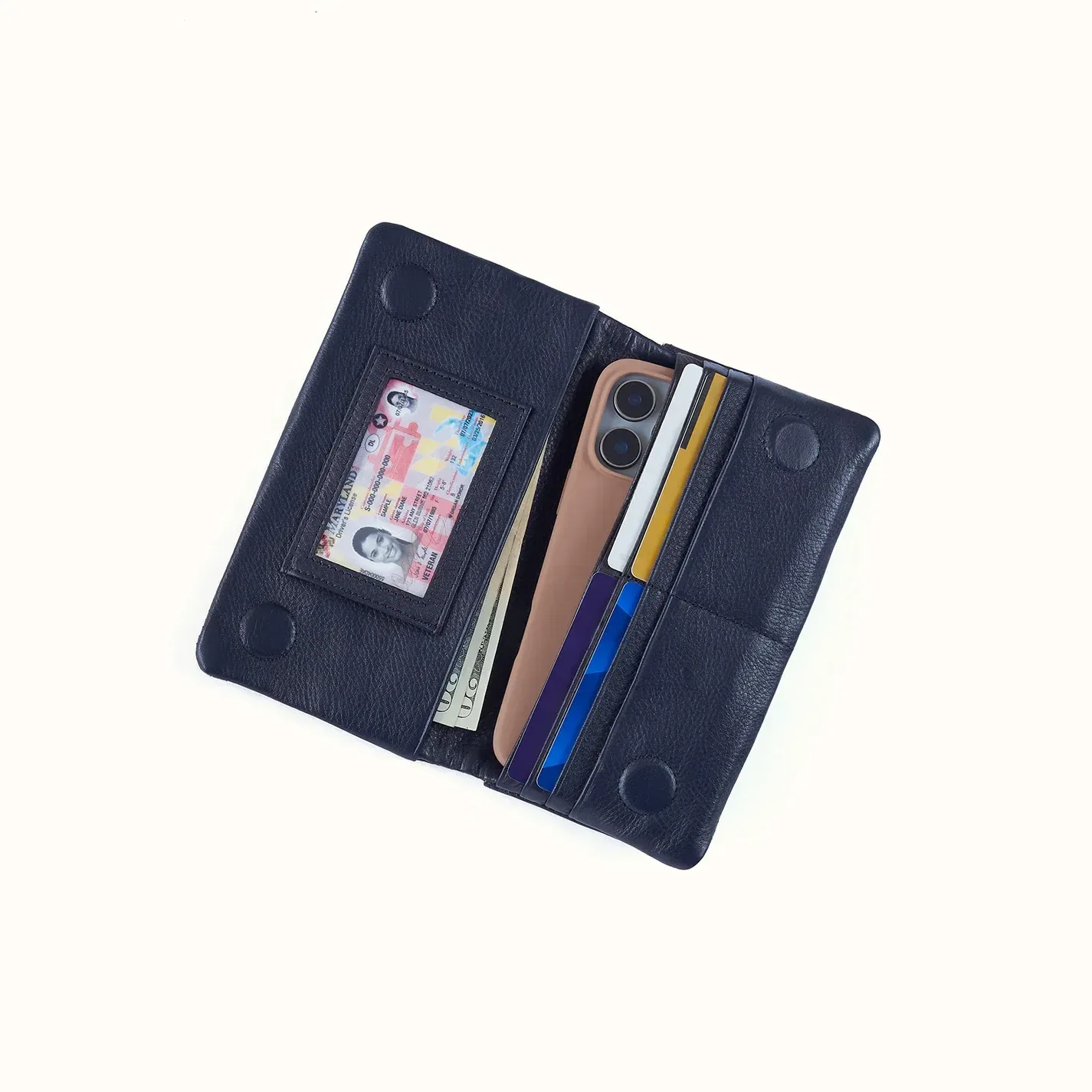 Lumen Continental Wallet In Pebbled Leather – Ink Navy