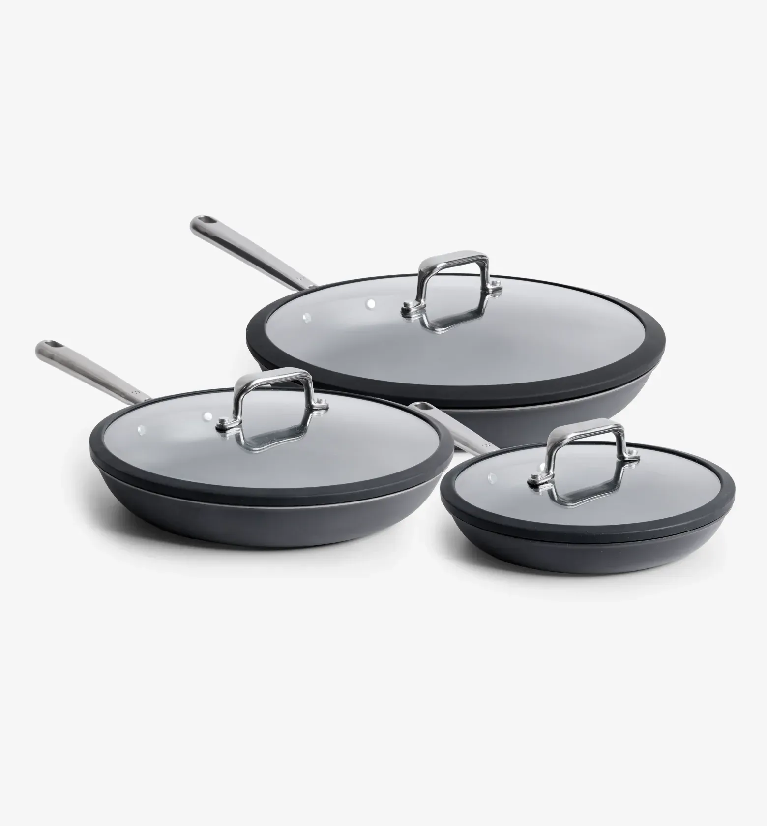 8” + 10” + 12” Pre-Seasoned Carbon Steel Frying Pan + Glass Lids