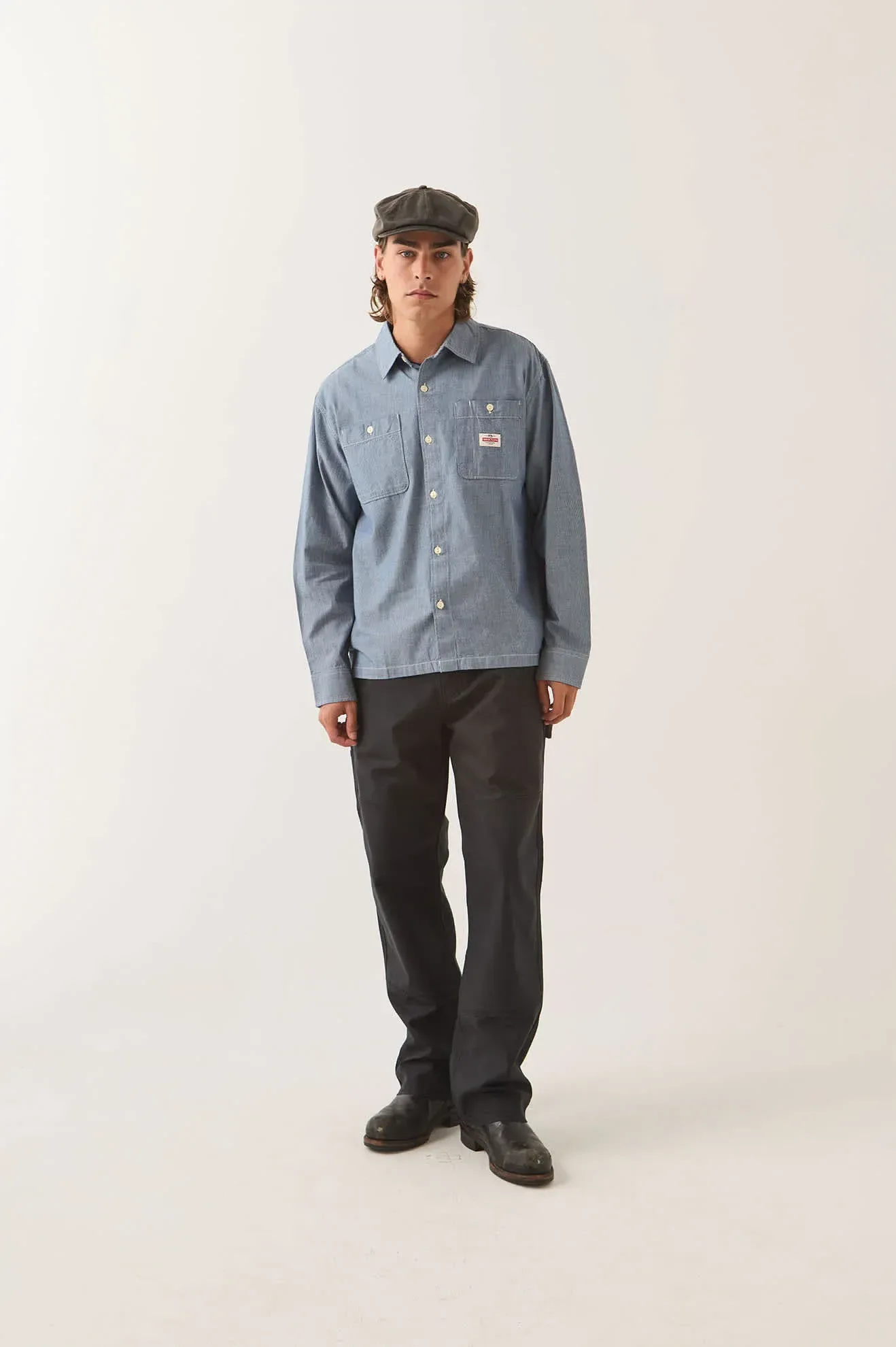 Trademark Long Sleeve Shirt – Blue Chambray Micro Stripe