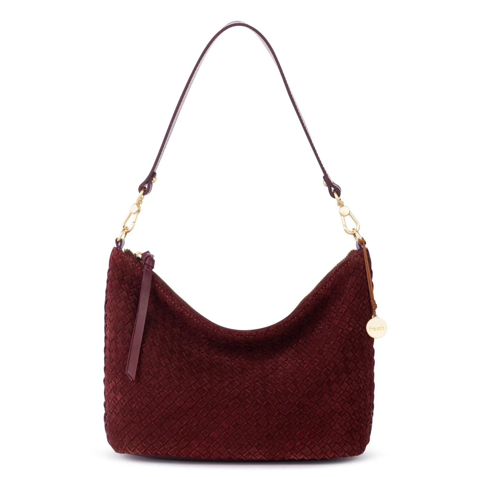 Juniper Small Hobo – Leather – Black Cherry Suede Woven