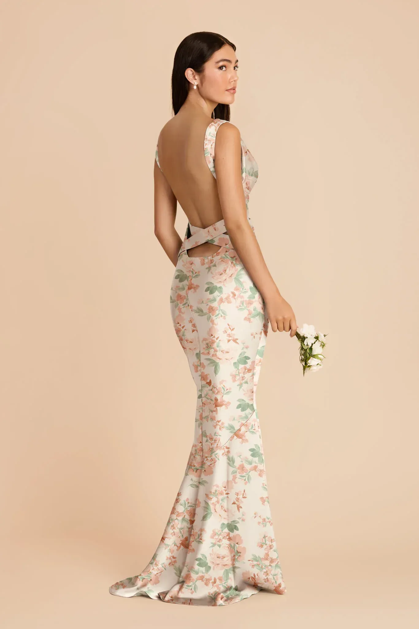 Alexis Matte Satin Dress – Dusty Apricot Peonies