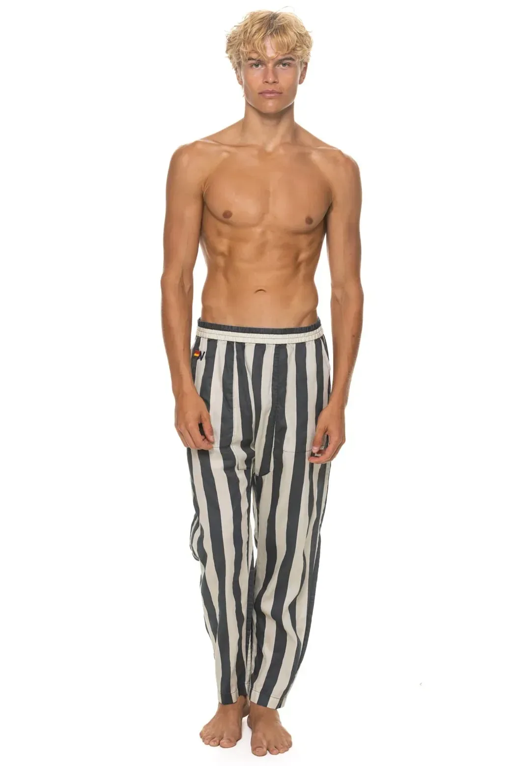 Unisex Cotton Luxe Poplin Relaxed Pant – Vintage Black // Stripe