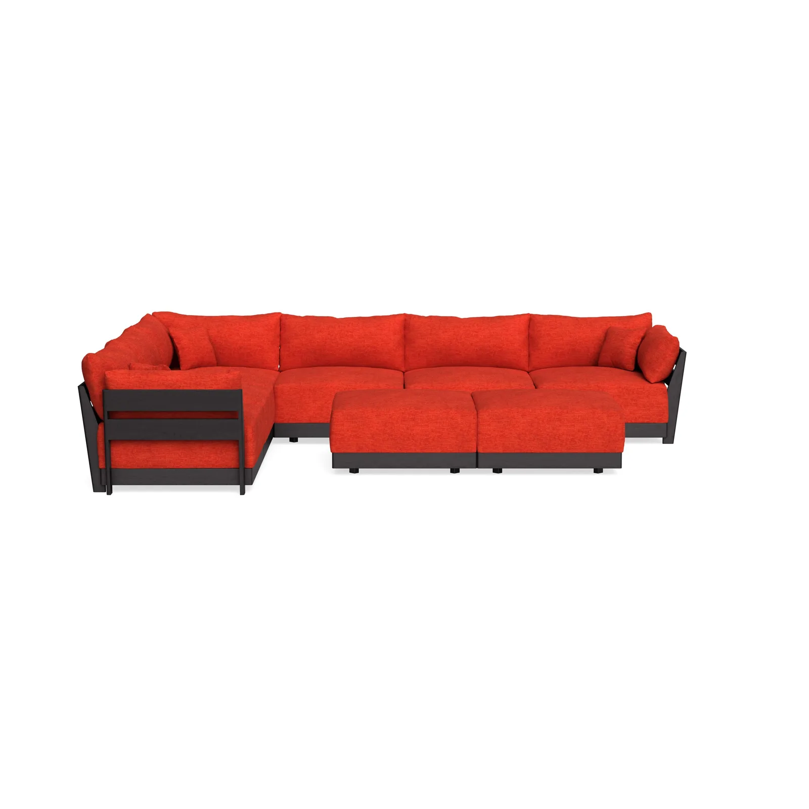 Modular Bondi Black 6-Seater Corner Sectional + Bench Ottoman in Poppy Orange – Classic Blend