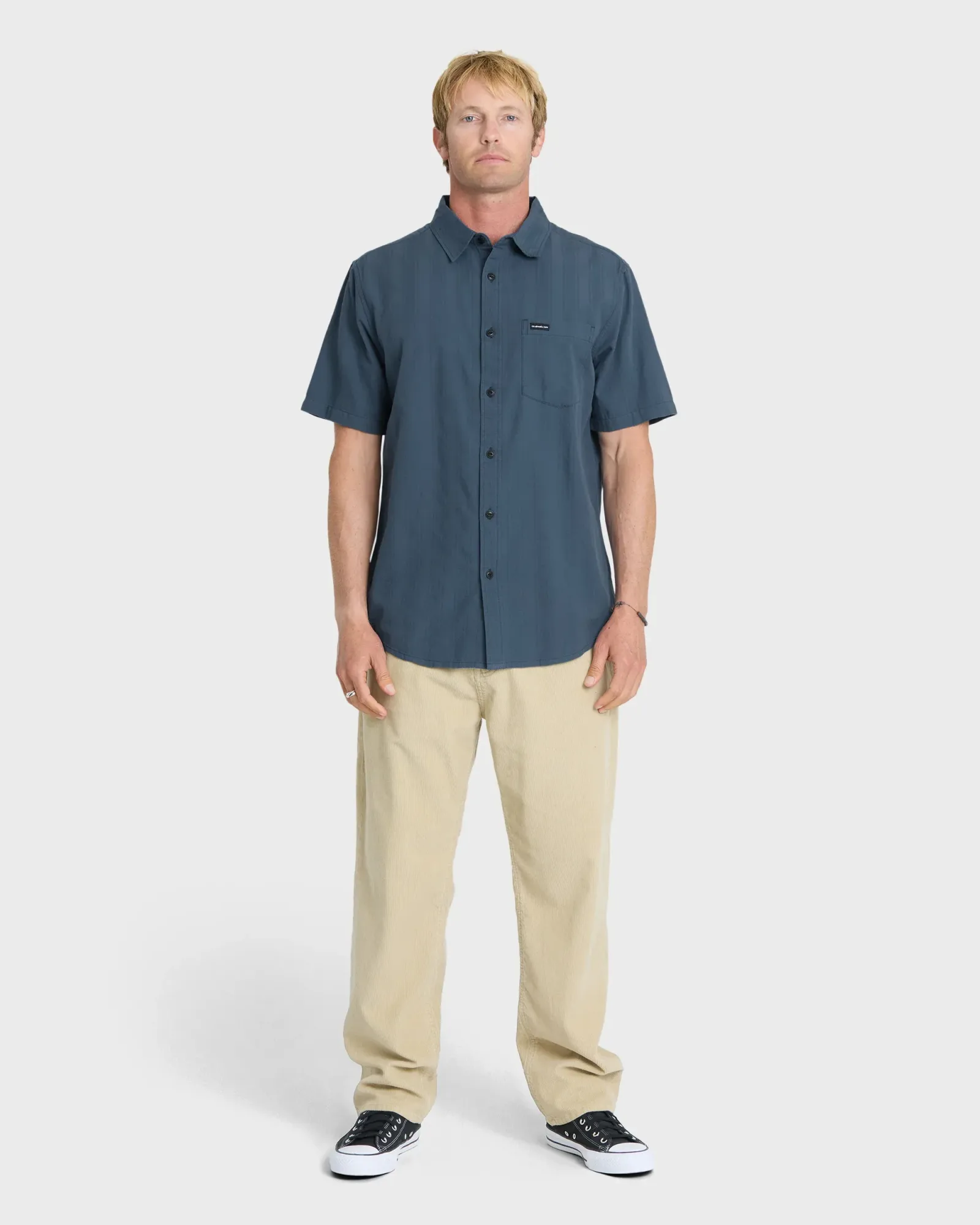 Dobby Stripe Classic Short Sleeve Seersucker Shirt – Dark Denim