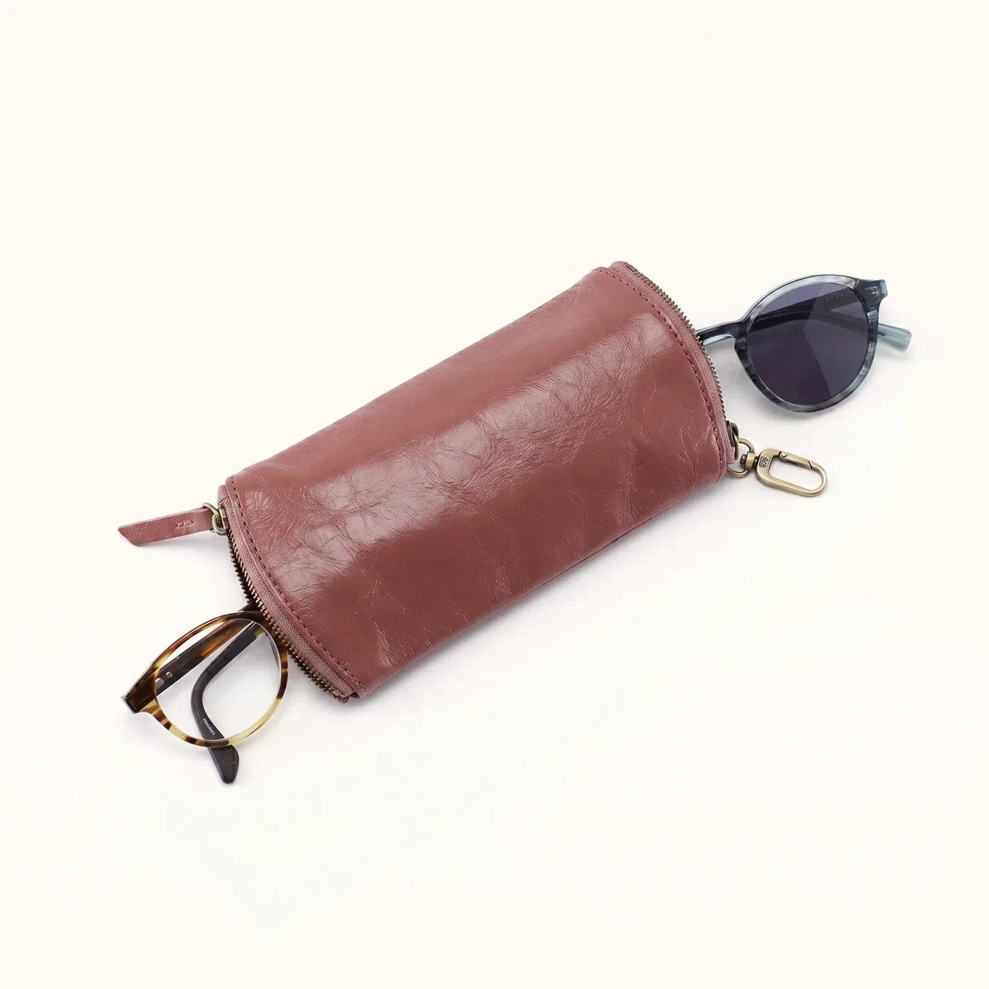Spark Double Eyeglass Case In Polished Leather – Rosewood