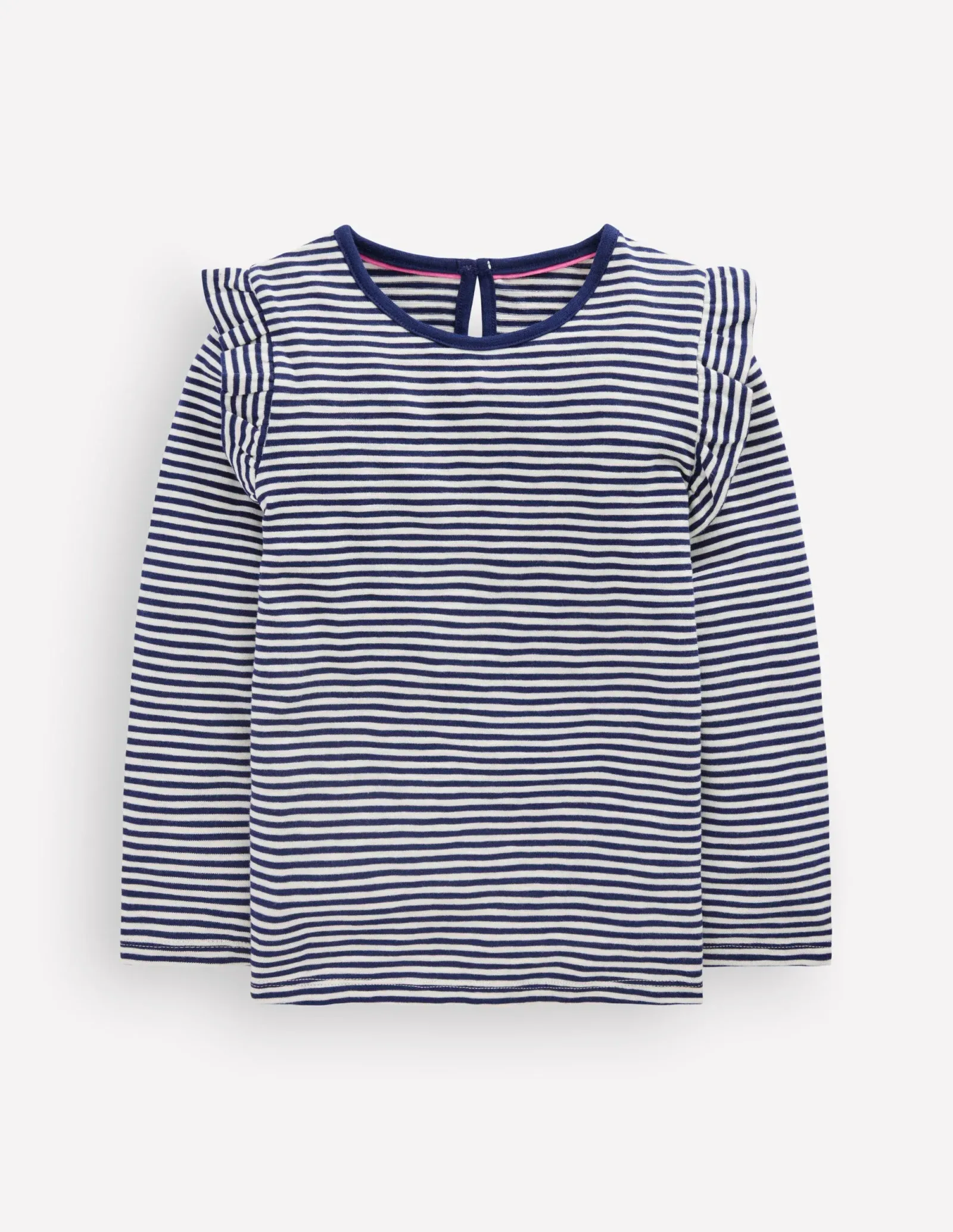 Frill Sleeve Slub Top-Soft Ivory/College Navy