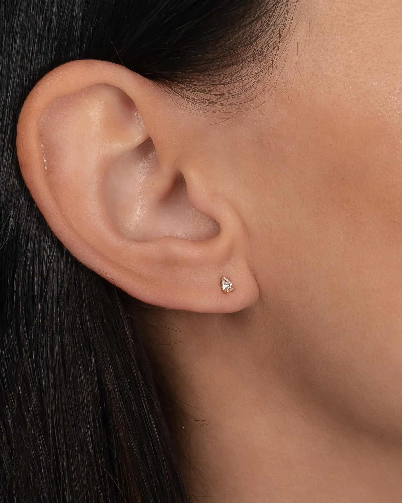 3 Prong Diamond Pear Stud Earring – Single