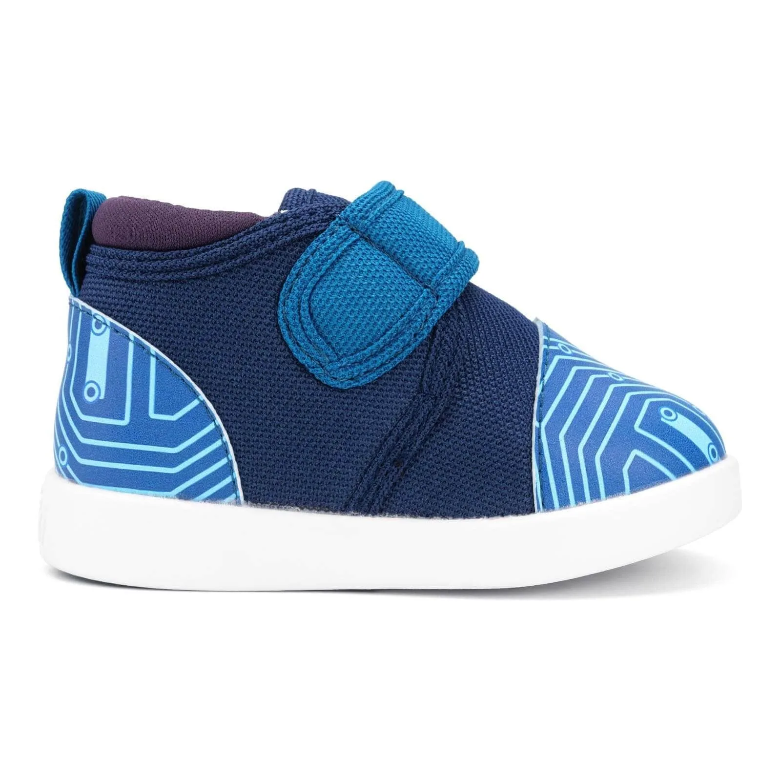 Cyber Stomp Squeakerless Toddler Shoes for Boys and Girls – Blue Circuit Board Pattern