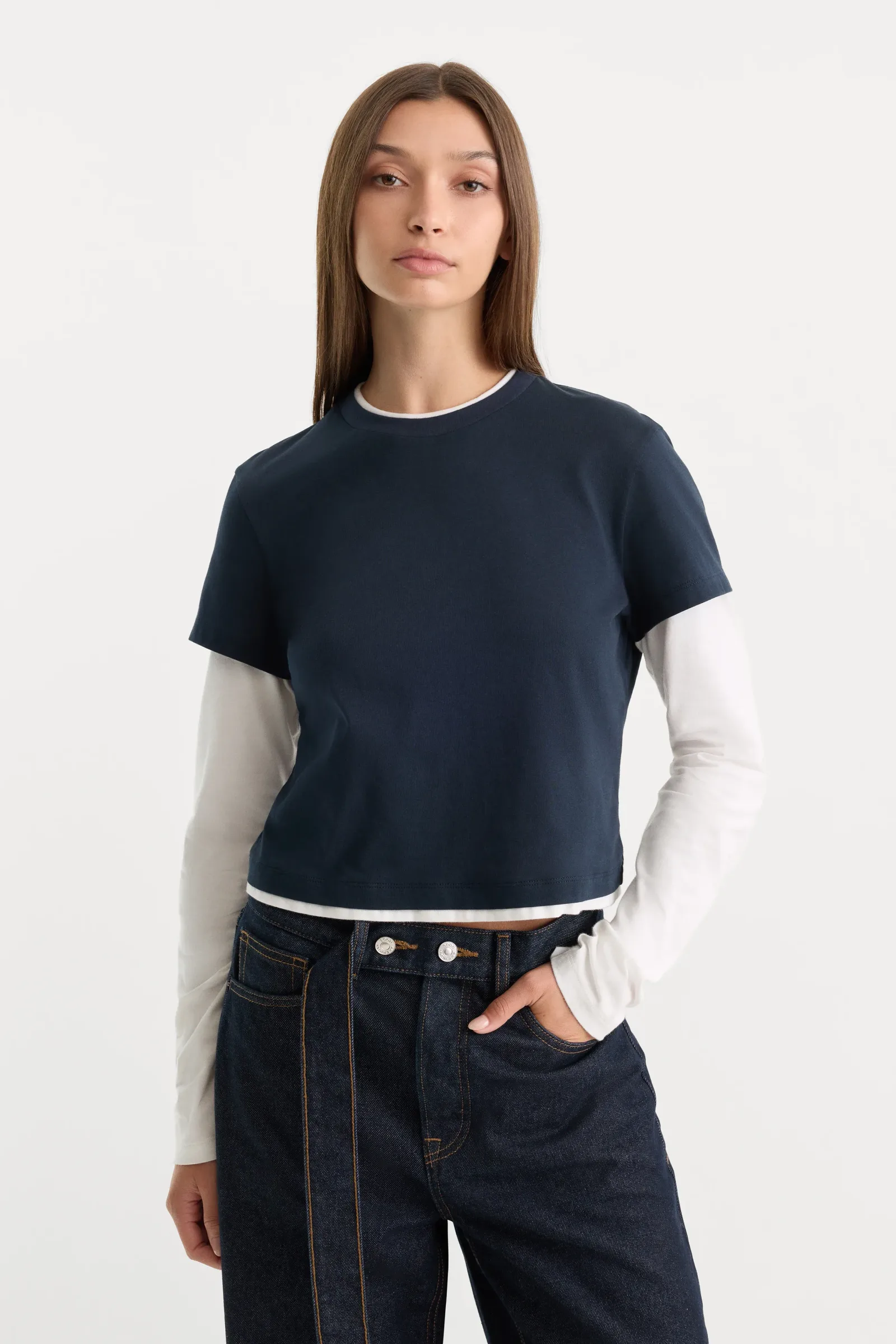 The Combo Layered Tee – Navy with Chalk