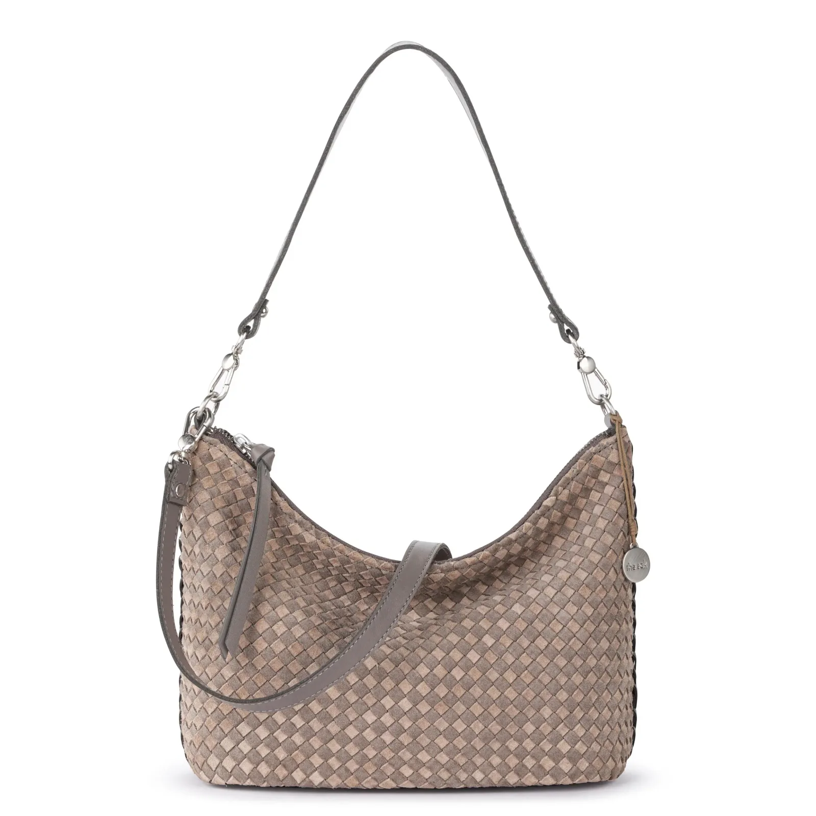 Juniper Small Hobo – Leather – Mushroom Sand Suede Woven