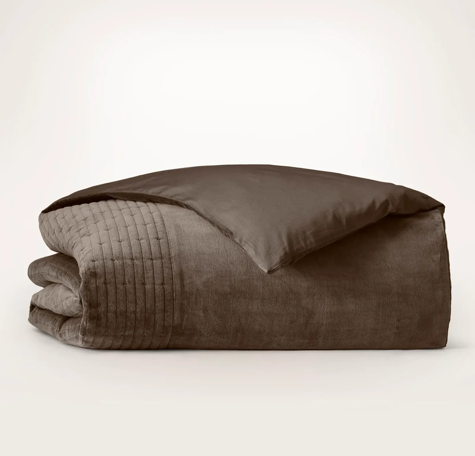 Fluted Cotton Velvet Duvet Cover – Deep Walnut