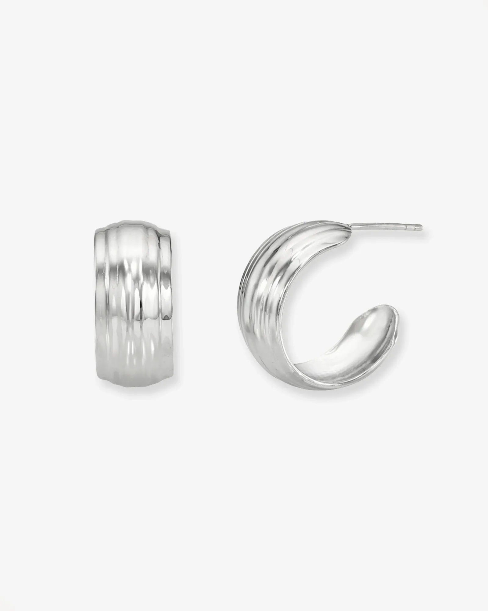 Thick Ribbed Flat Half Hoop Studs