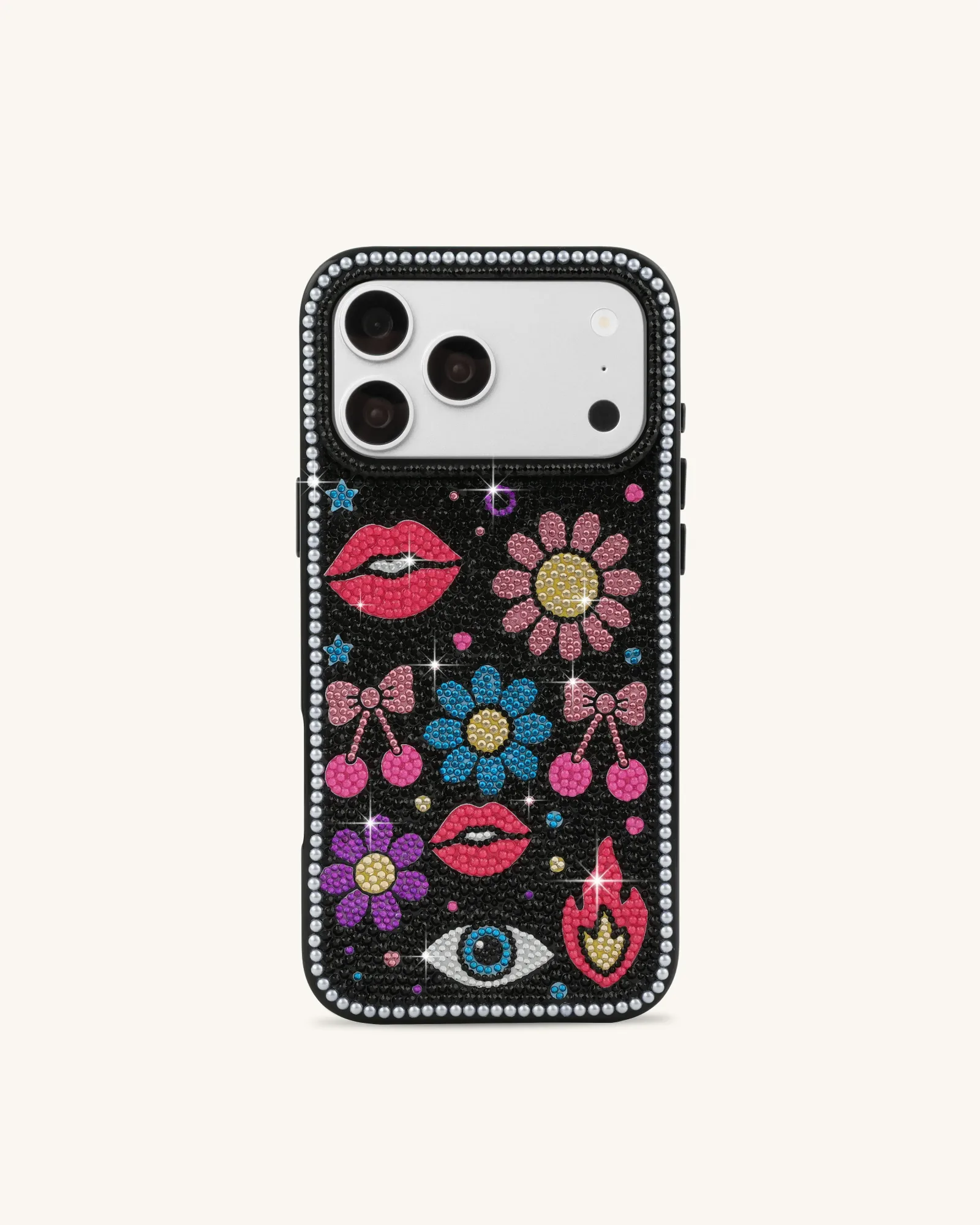 Retro Icon Artificial Crystal Phone Case – Black