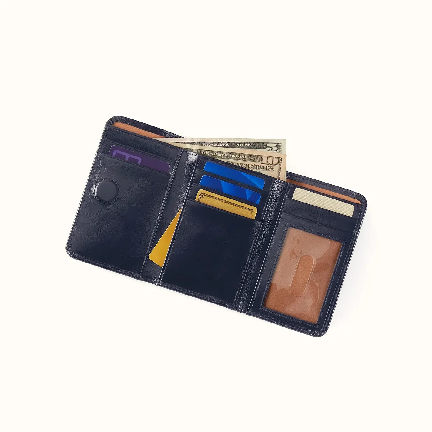 Jill Trifold Wallet In Polished Leather – Ink Navy