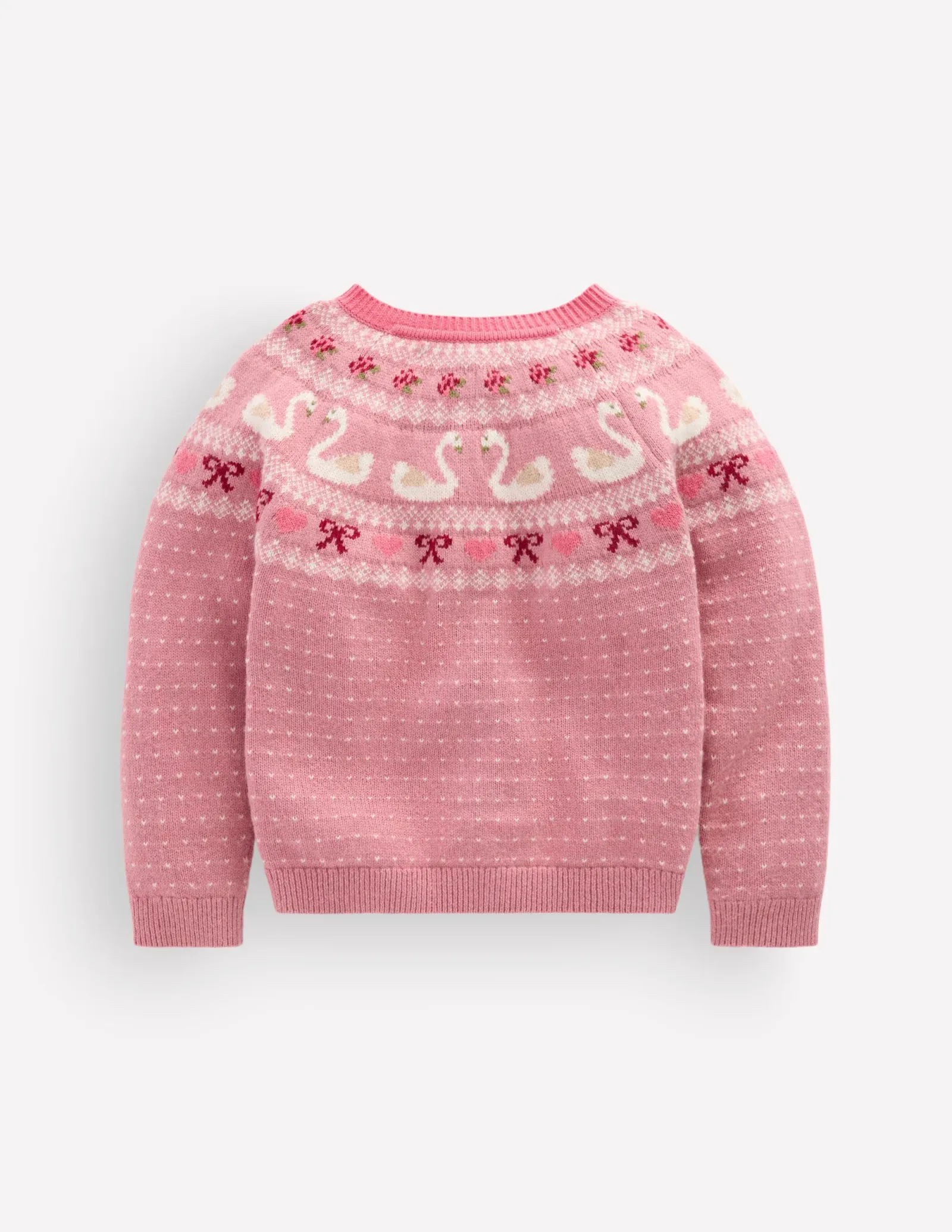 Edie Fair Isle Cardigan-Rose Blush Swans