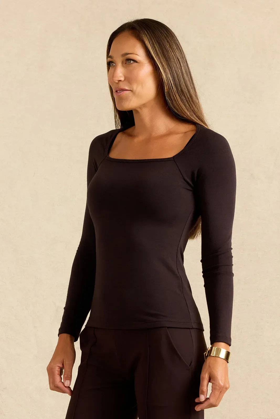 Fiona Long Sleeve Top: Sable Brown