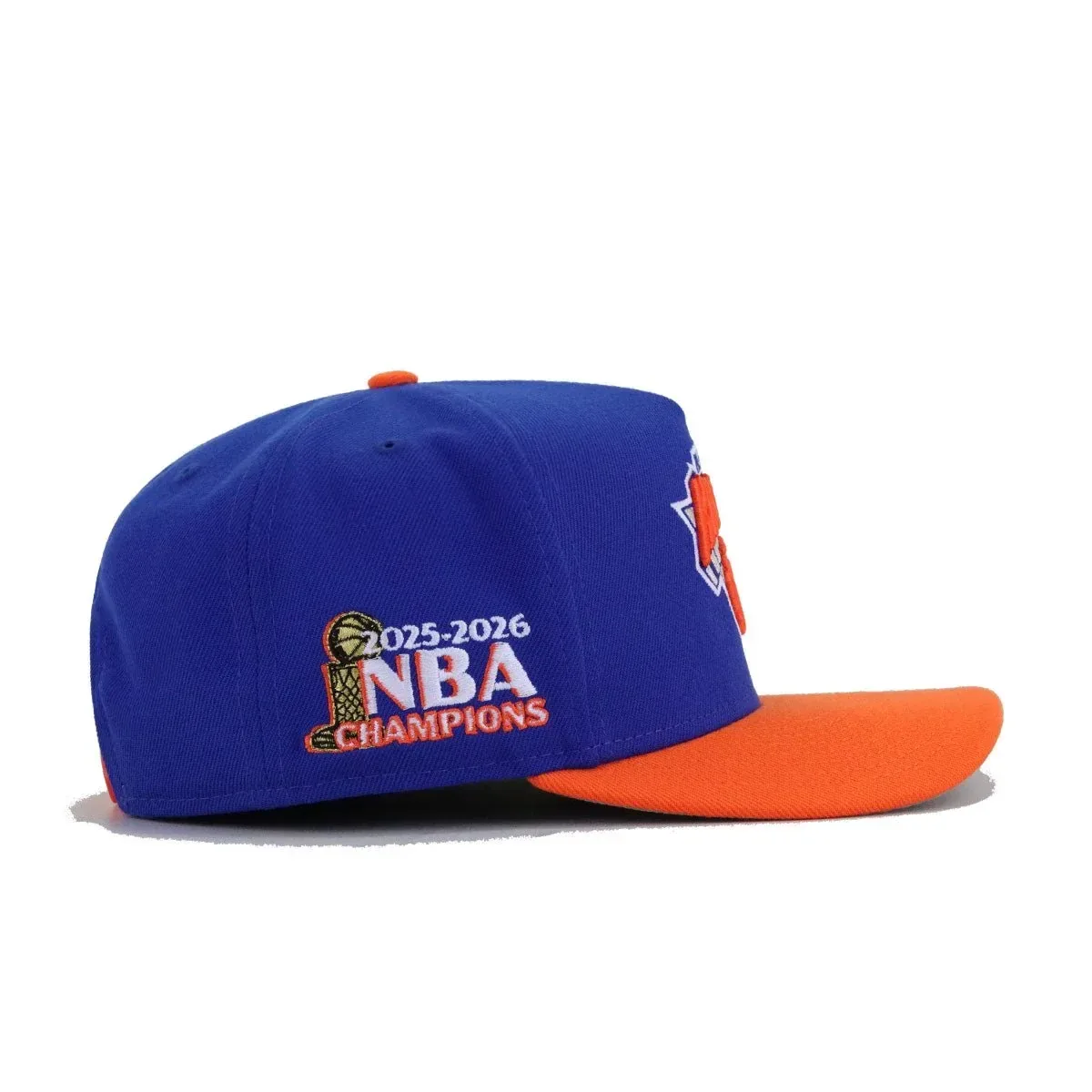 New York Knicks Majestic Blue Rush Orange 2025-2026 NBA Champions New Era 9Fifty A-Frame Snapback