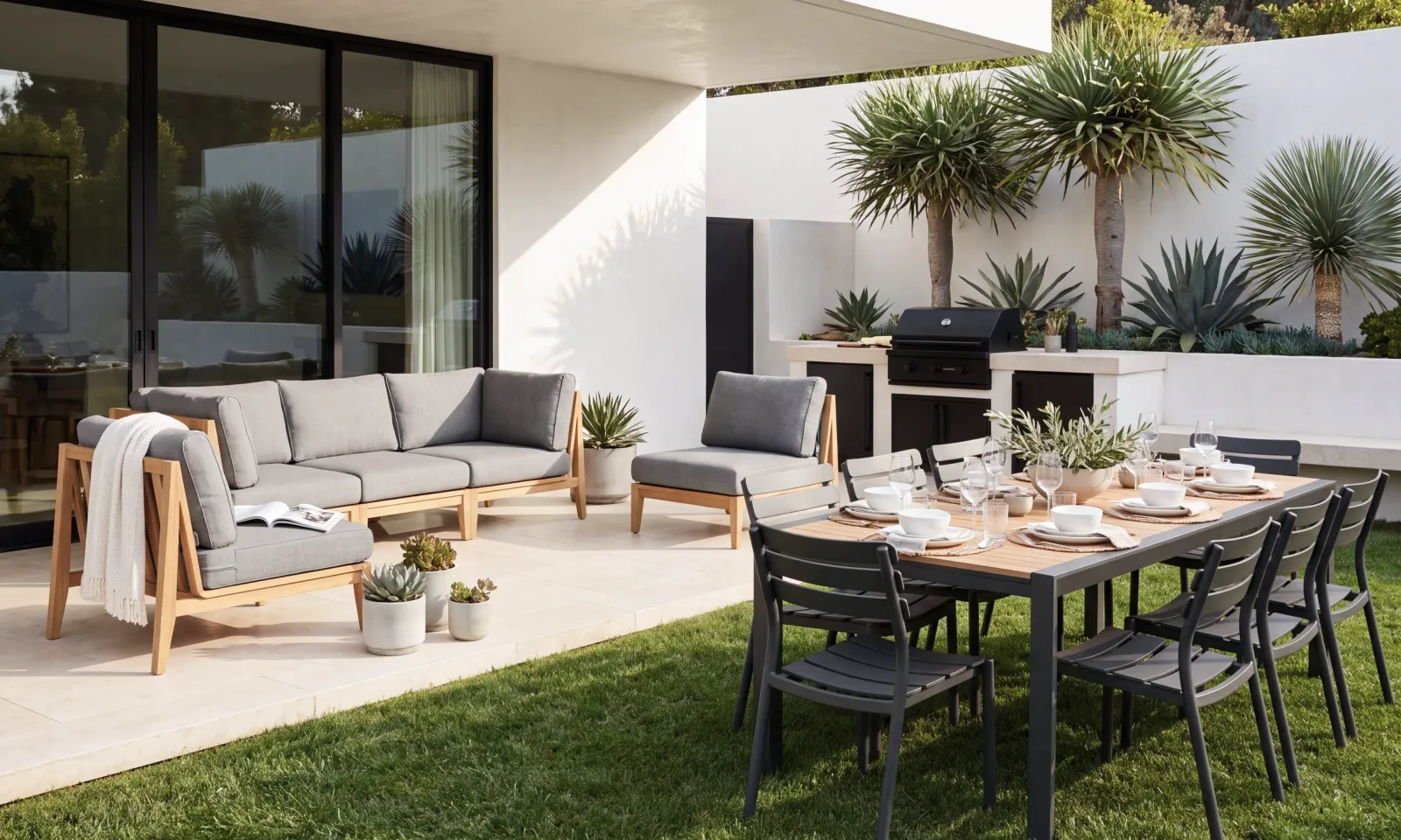 Teak Sofa + Extendable Dining Entertaining Set