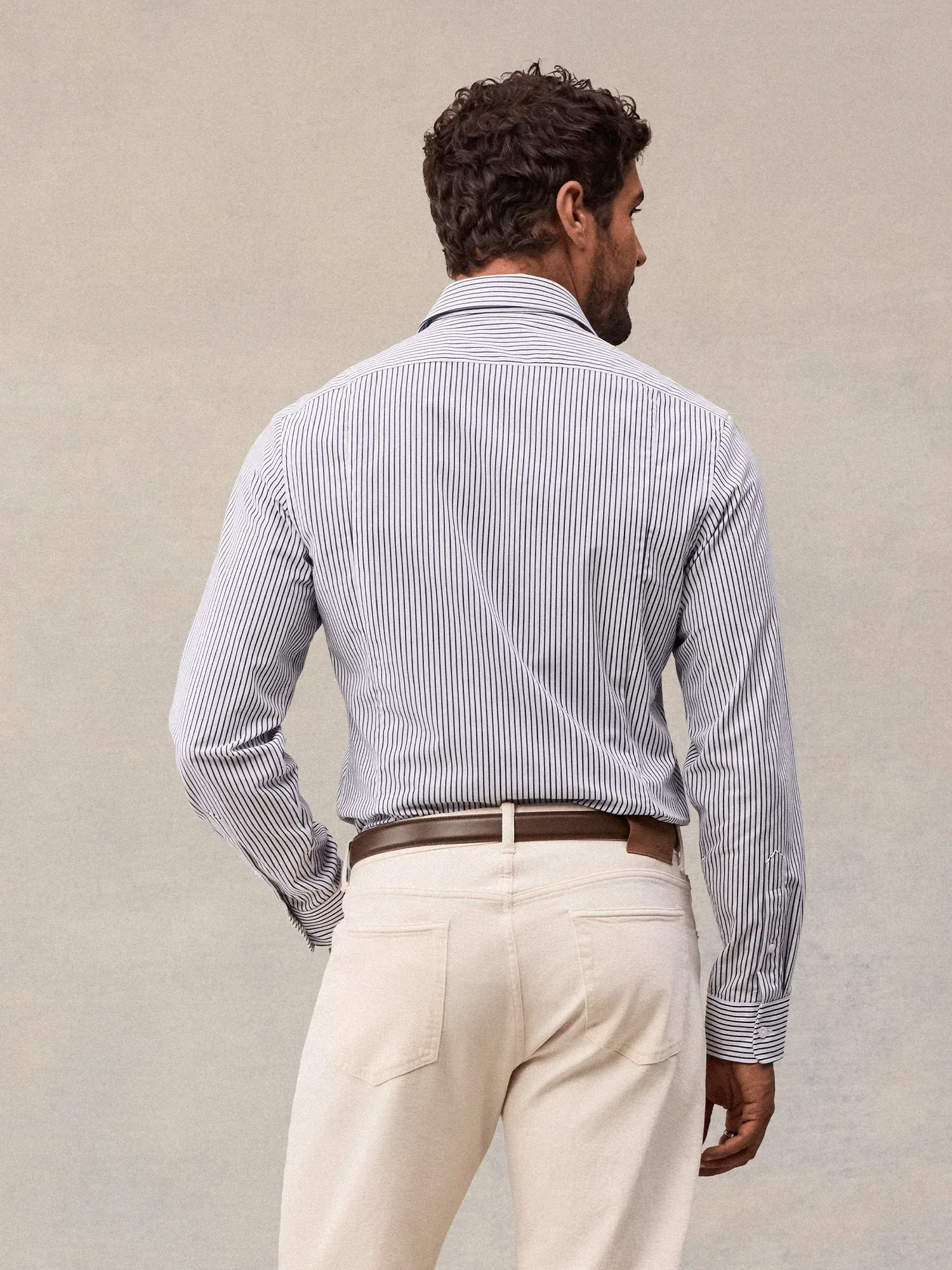Wide White & Navy Stripe Dress Shirt