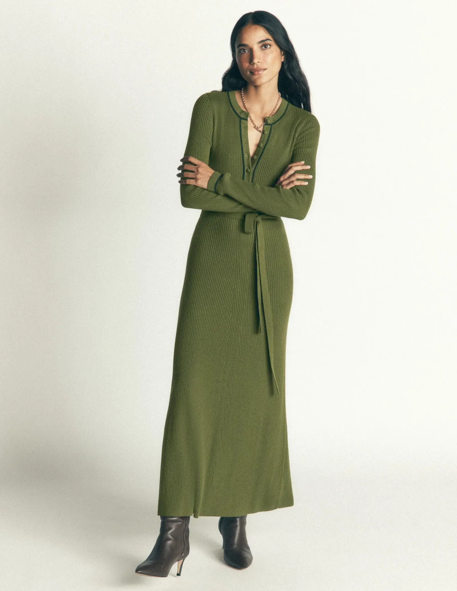 Paula Ribbed Crew Dress-Brunswick Green, Evening Blue