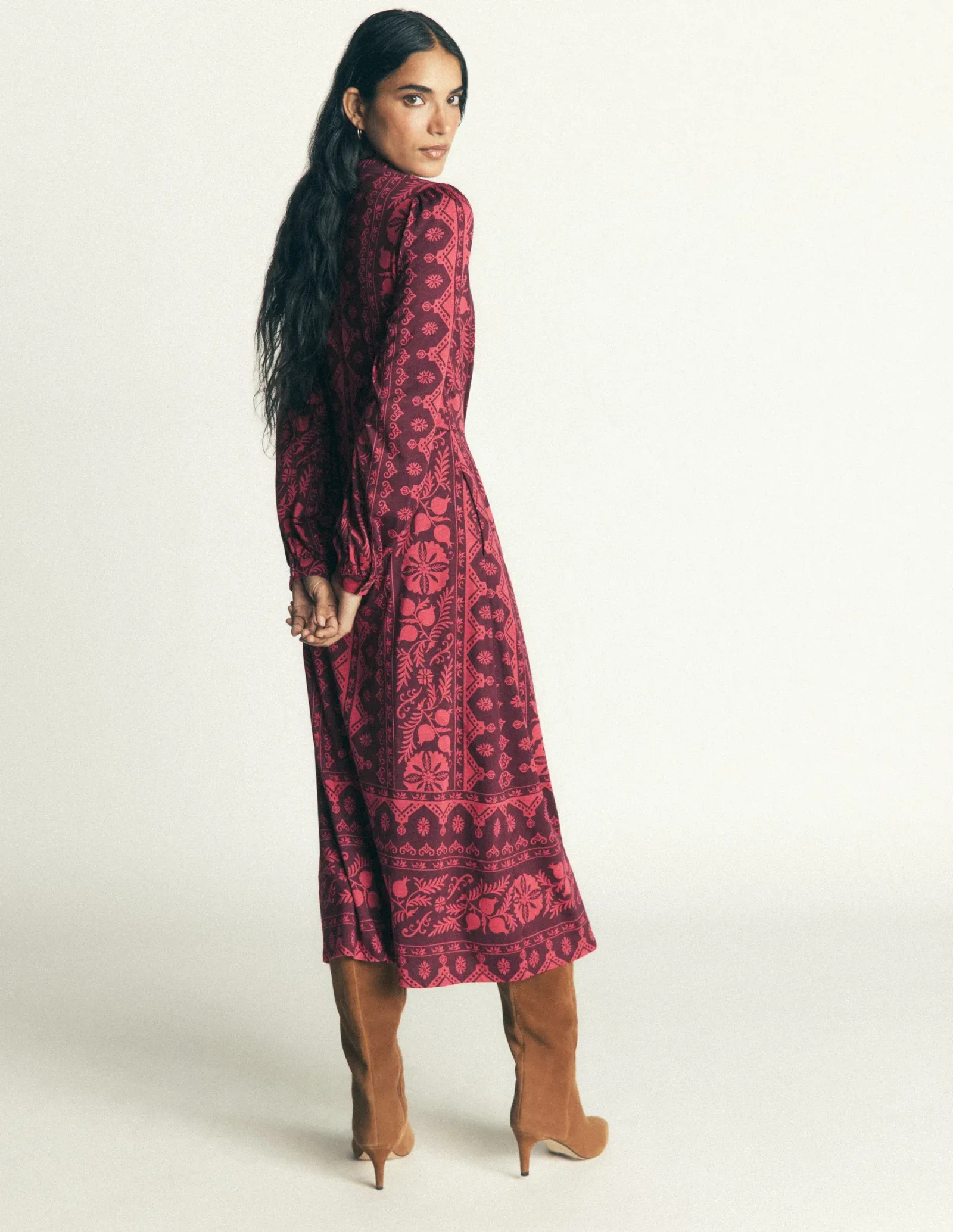 Juliet Jersey Midi Dress-Deep Wisteria, Charmed Foliage