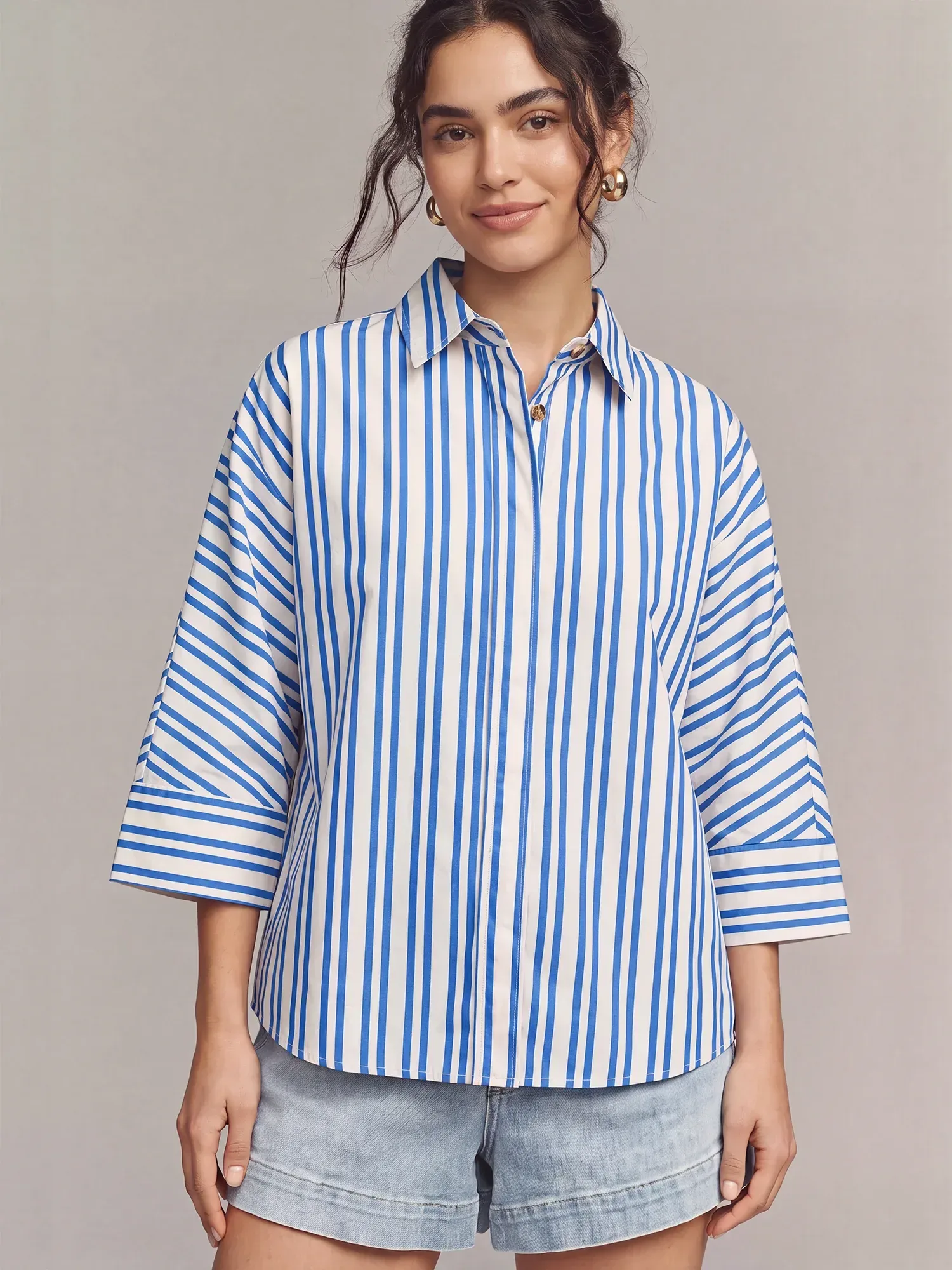 Lapel Collar Oversize Stripe Shirt