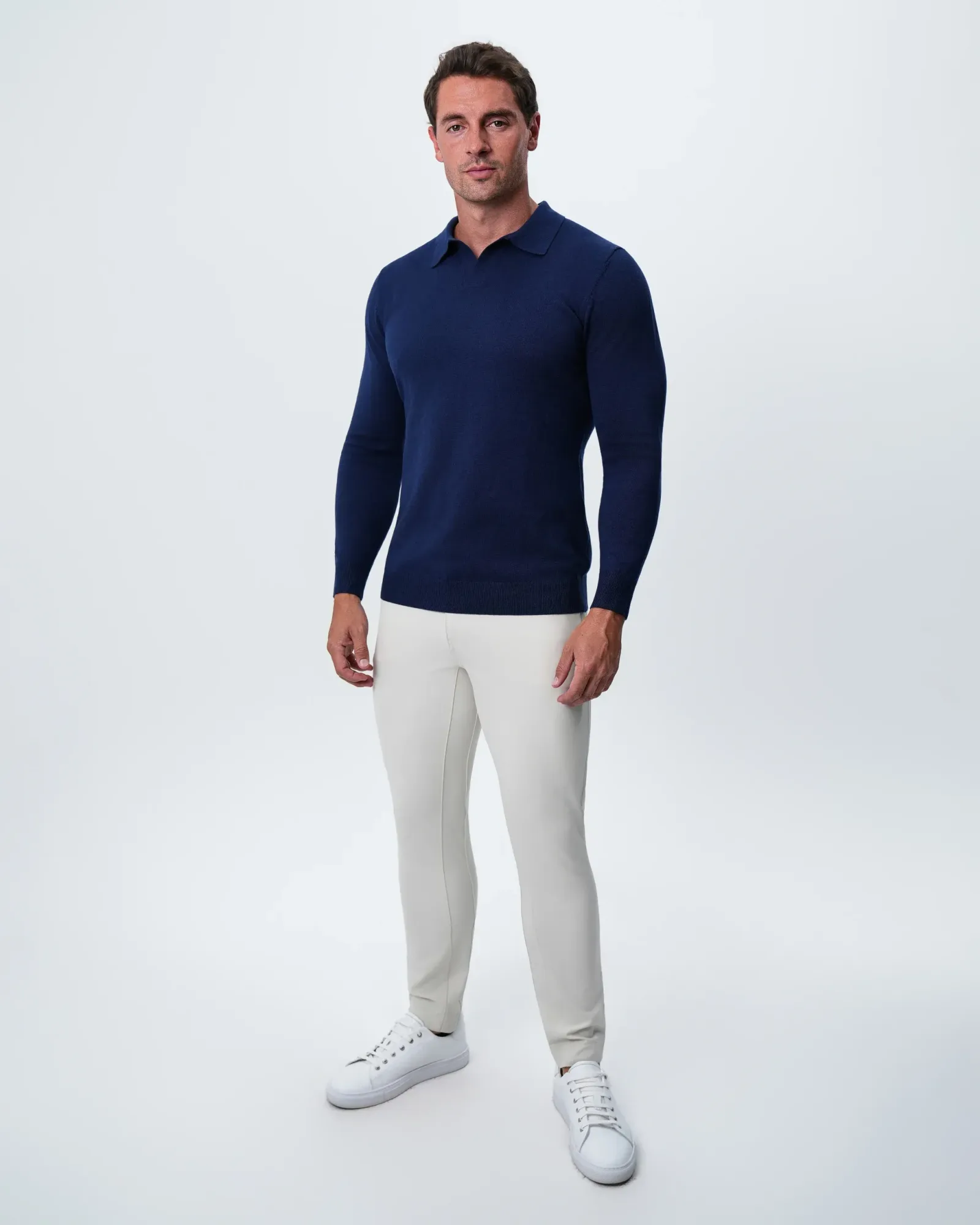 Buttonless Sweater Polo – Navy
