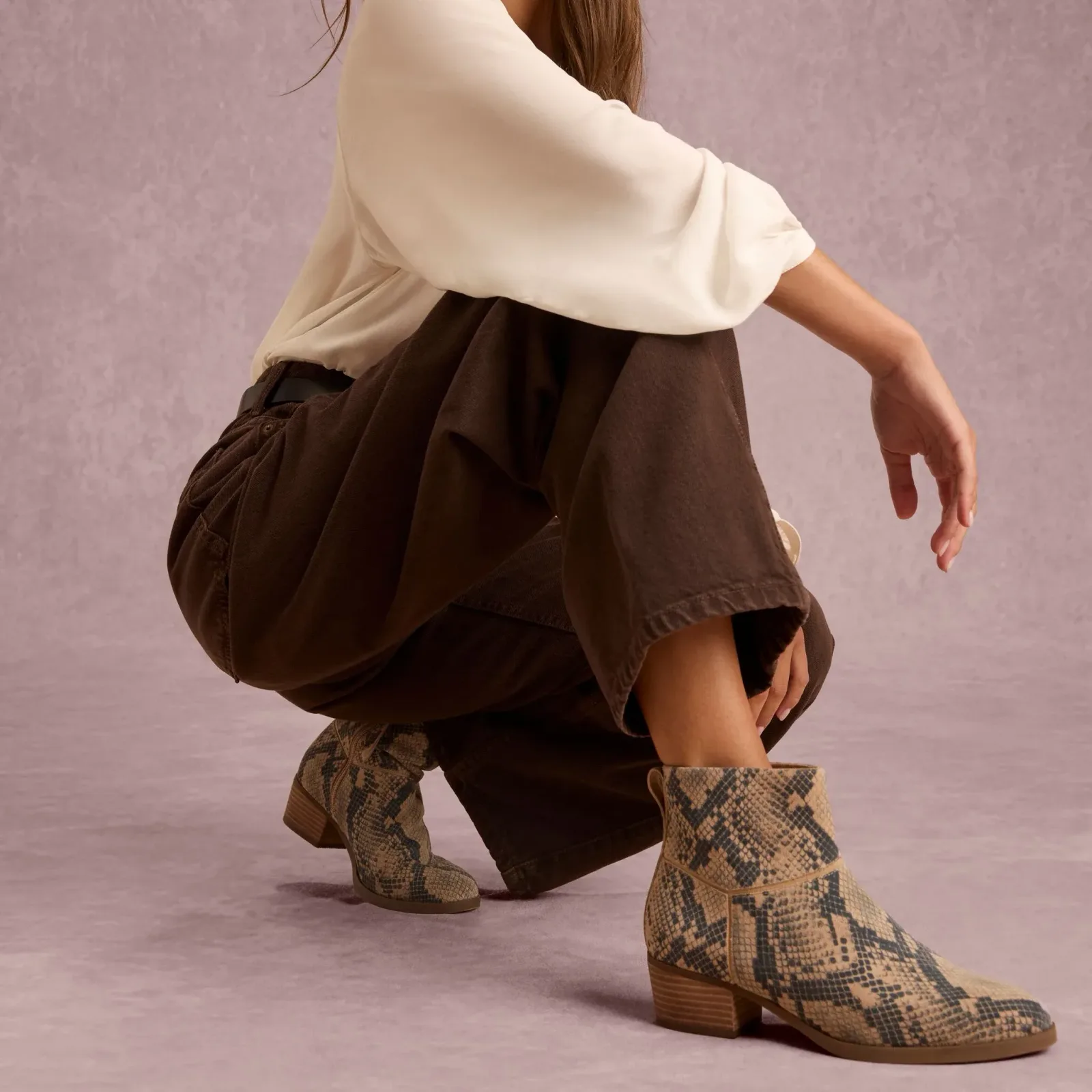 Womens Elia Ankle Boot Taupe Snake Print Suede