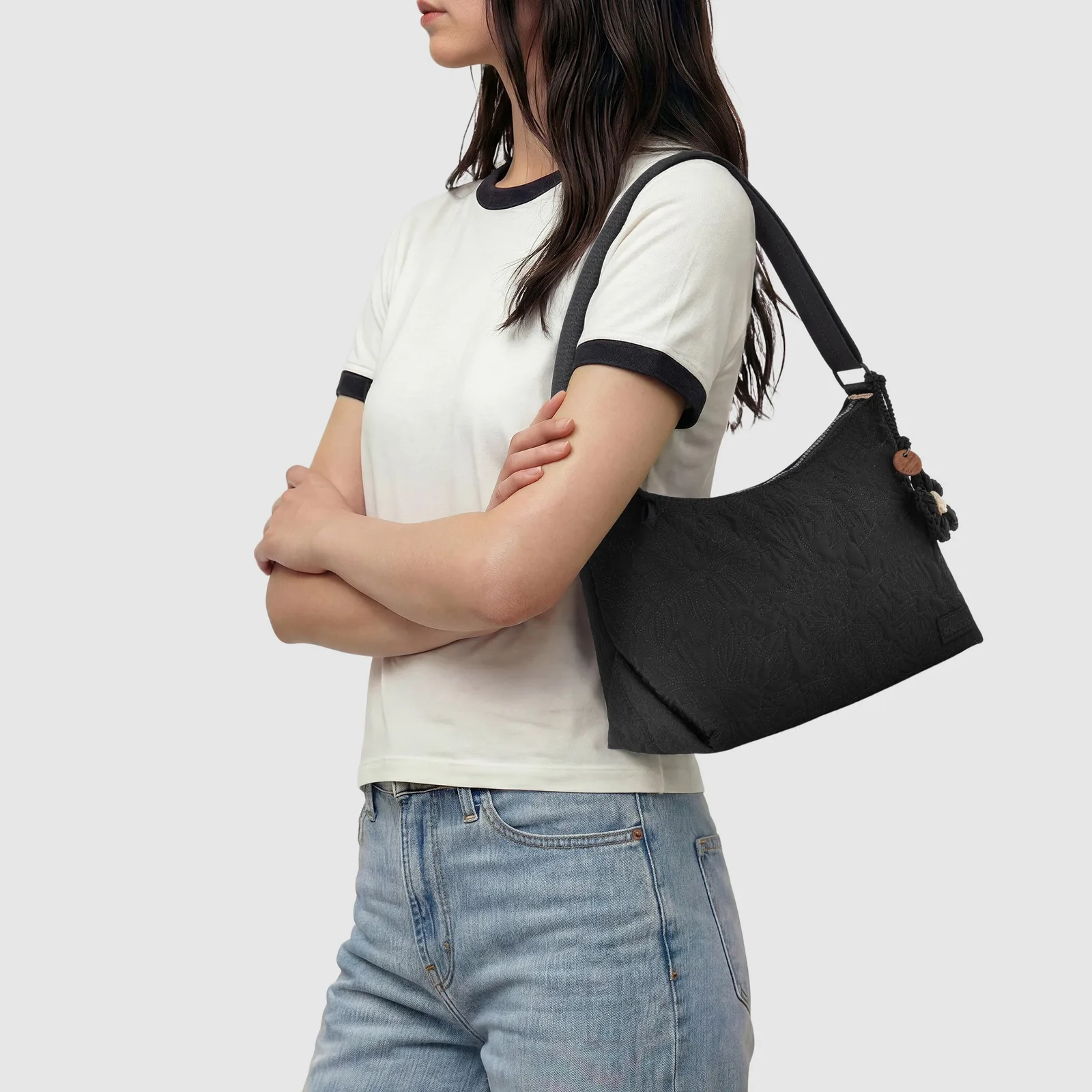 Banyan Hobo – Vegan Leather – Black Floral Embossed