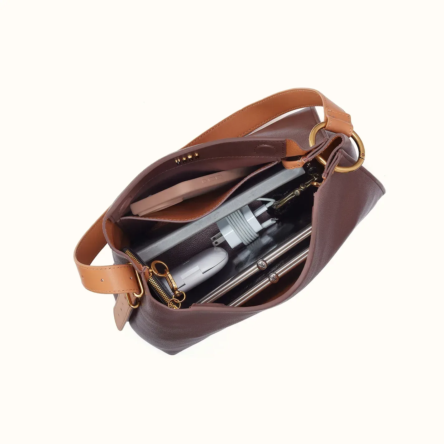 Rayna Shoulder Bag In Double-Faced Leather – Dark Earth