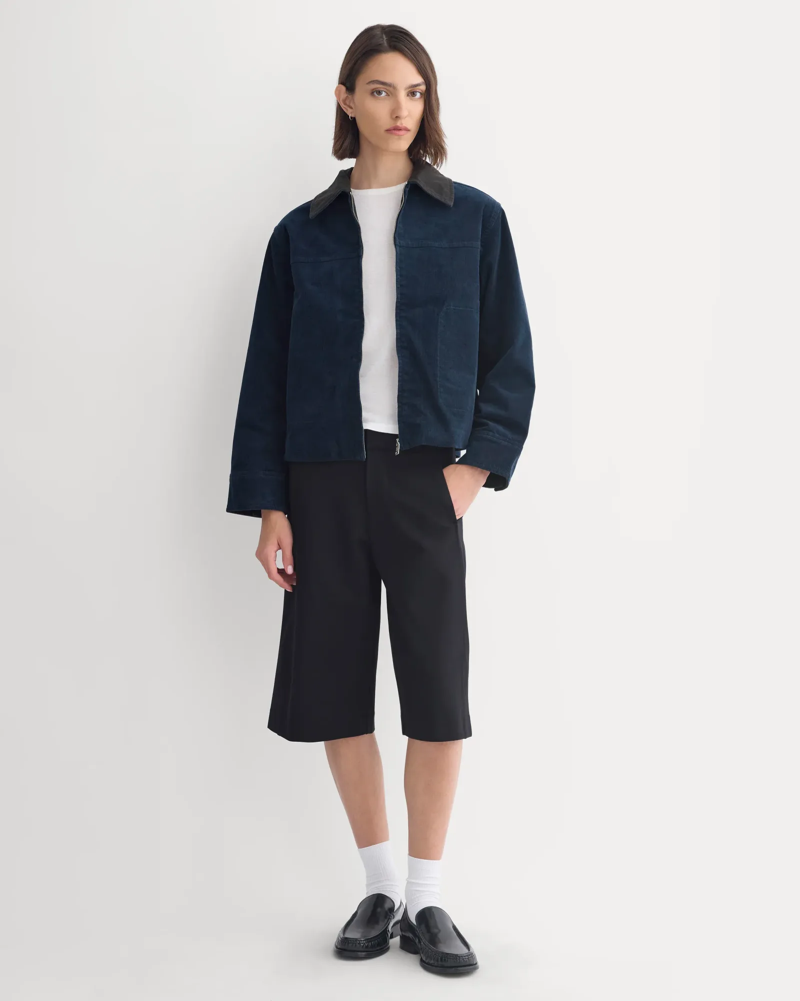 Stretch Corduroy Zip Jacket – Deep Navy