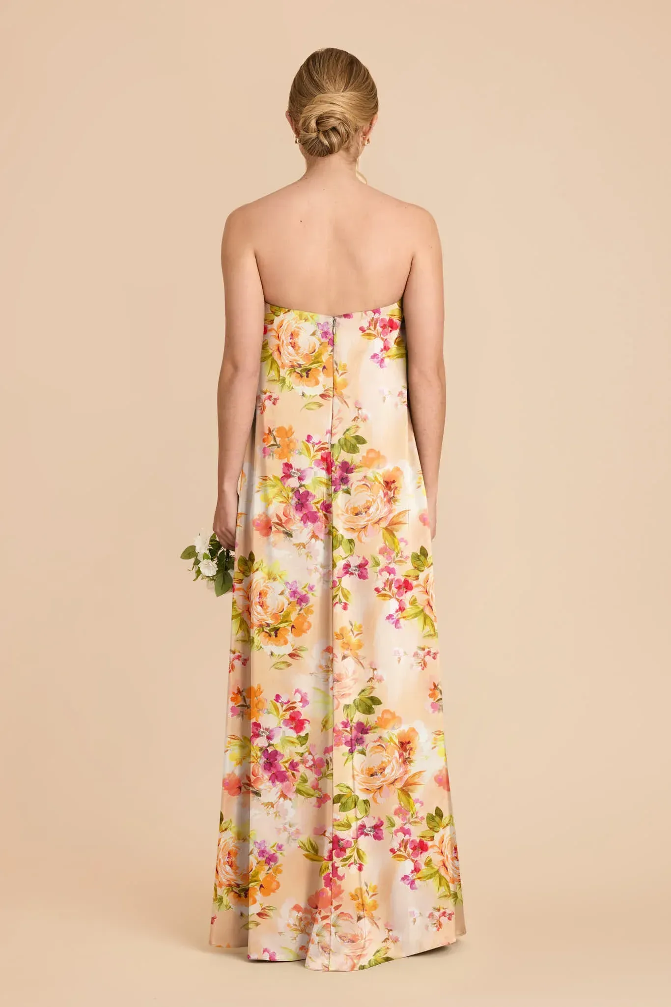 Ava Matte Satin Dress – Coral Sunset Peonies