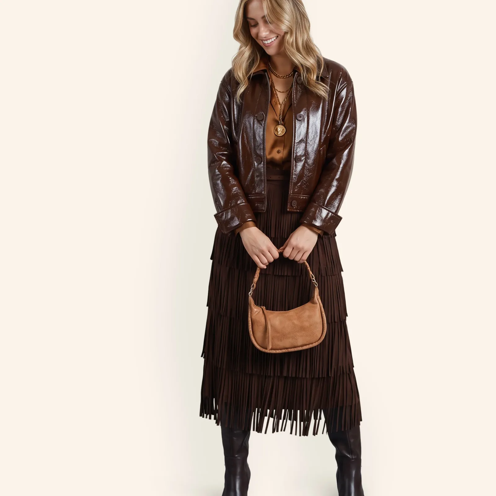 Mia Crescent Hobo In Buffed Leather – Whiskey