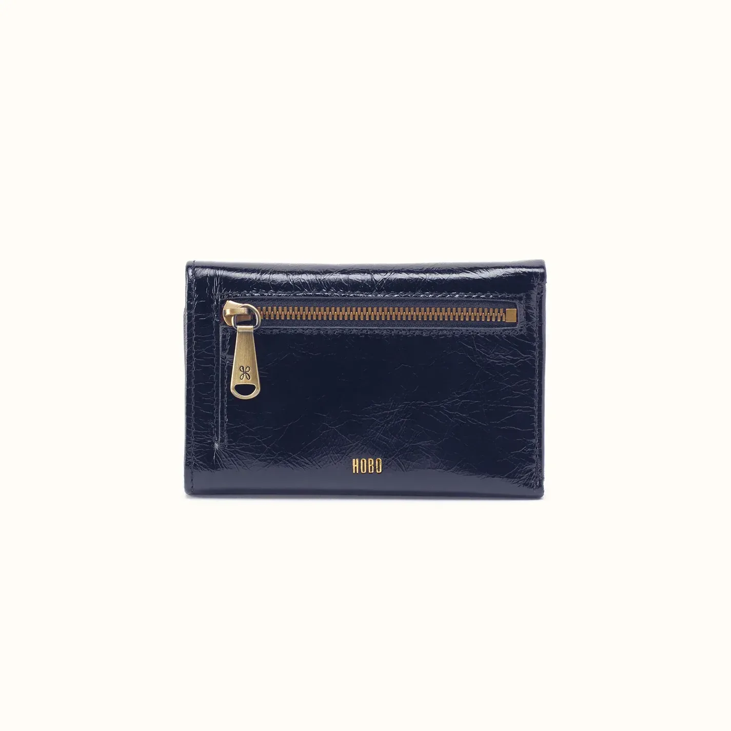 Jill Trifold Wallet In Polished Leather – Ink Navy