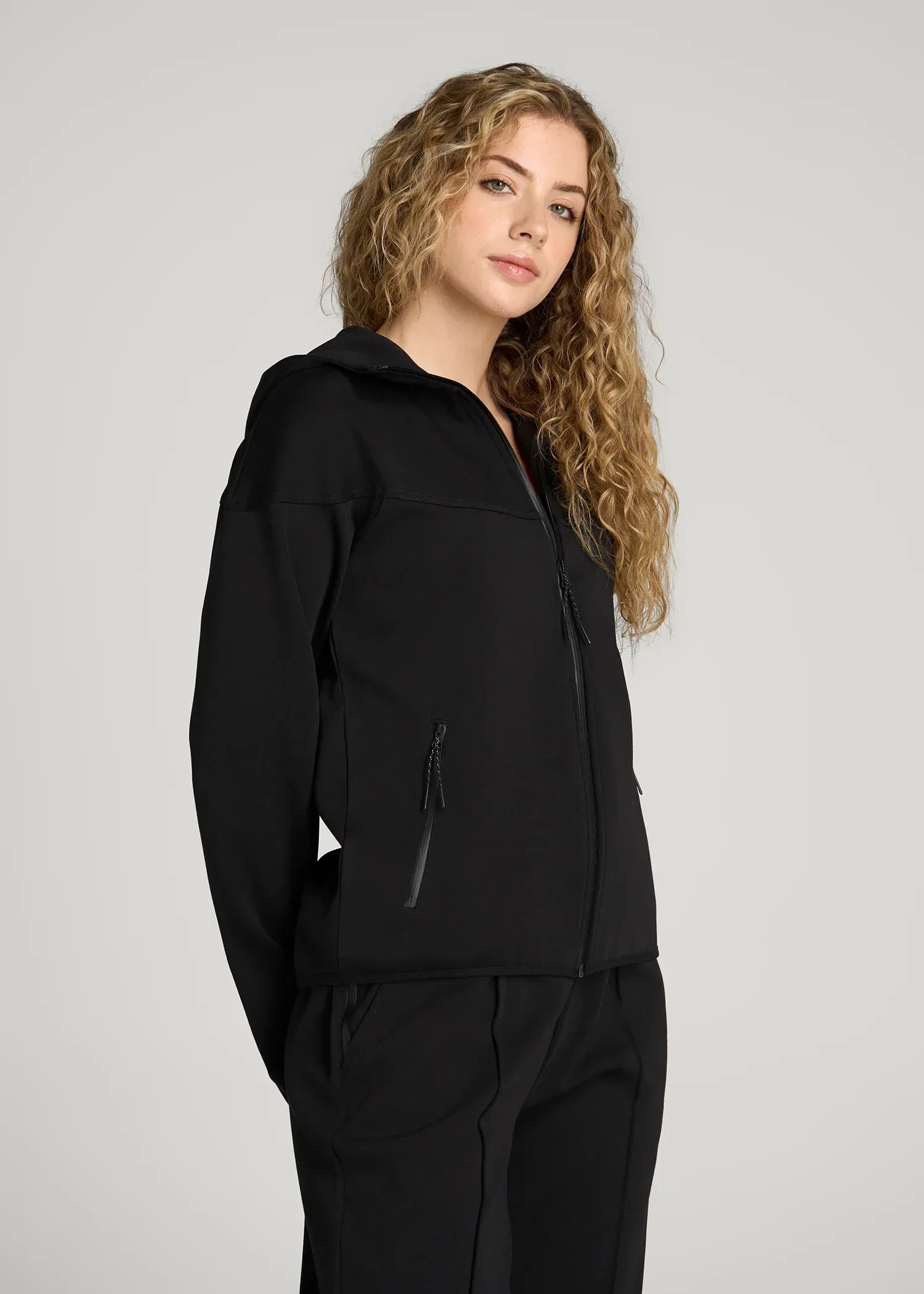 Tech Motion Zip Hoodie for Tall Women in Black