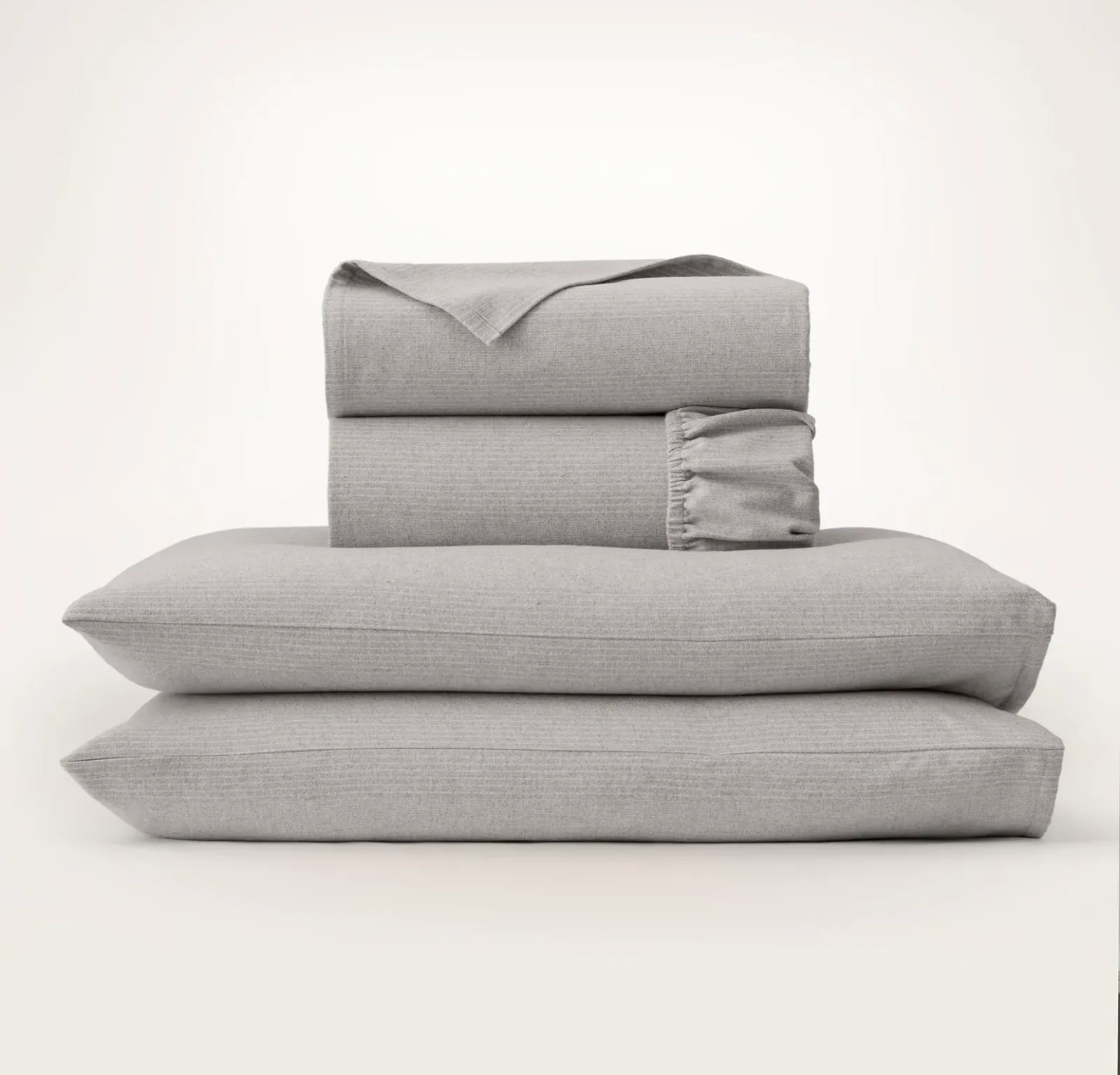 Flannel Sheet Set – Heathered Fog/Cream Fine Line Stripe
