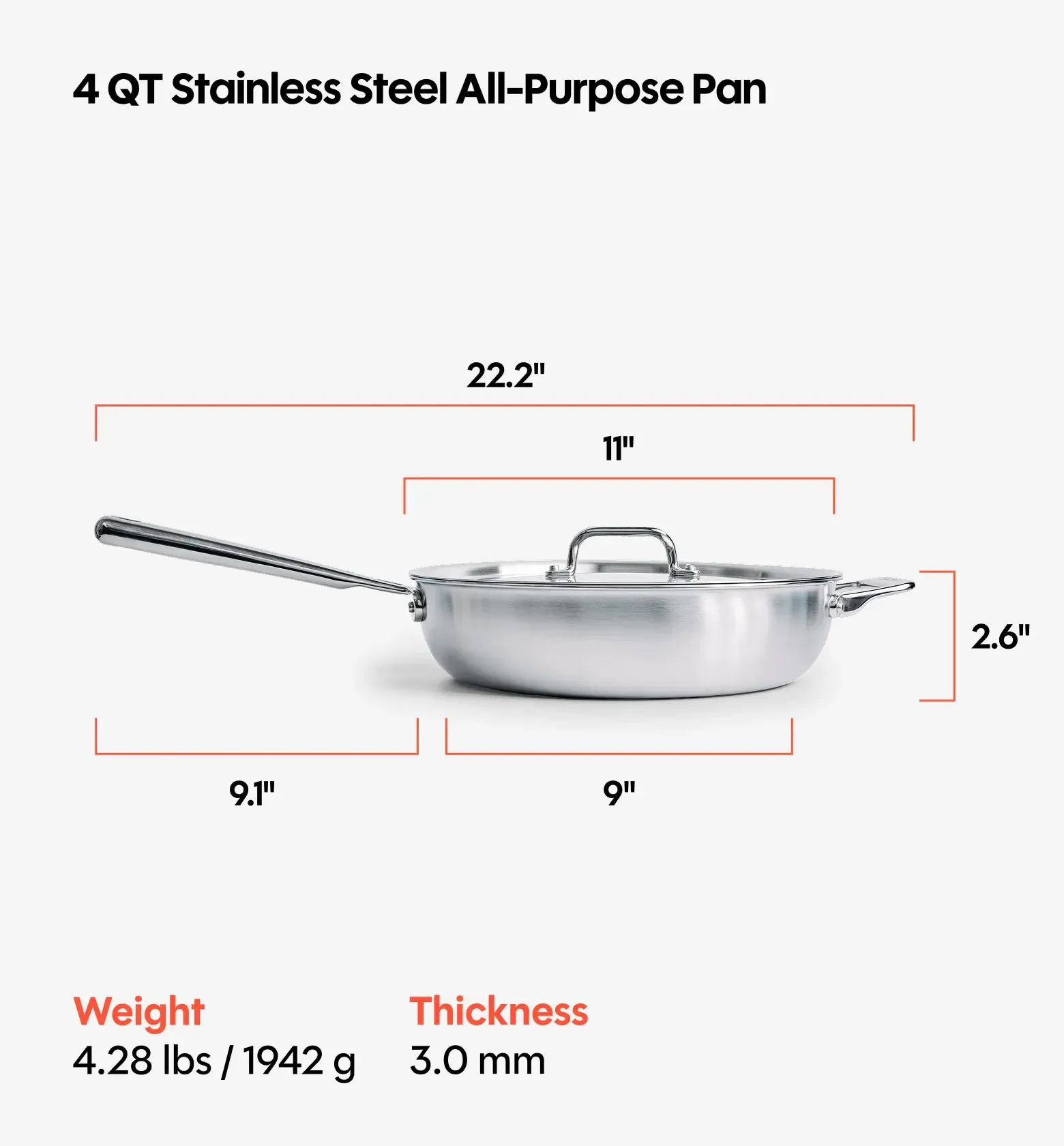 4 QT Stainless Steel All-Purpose Pan