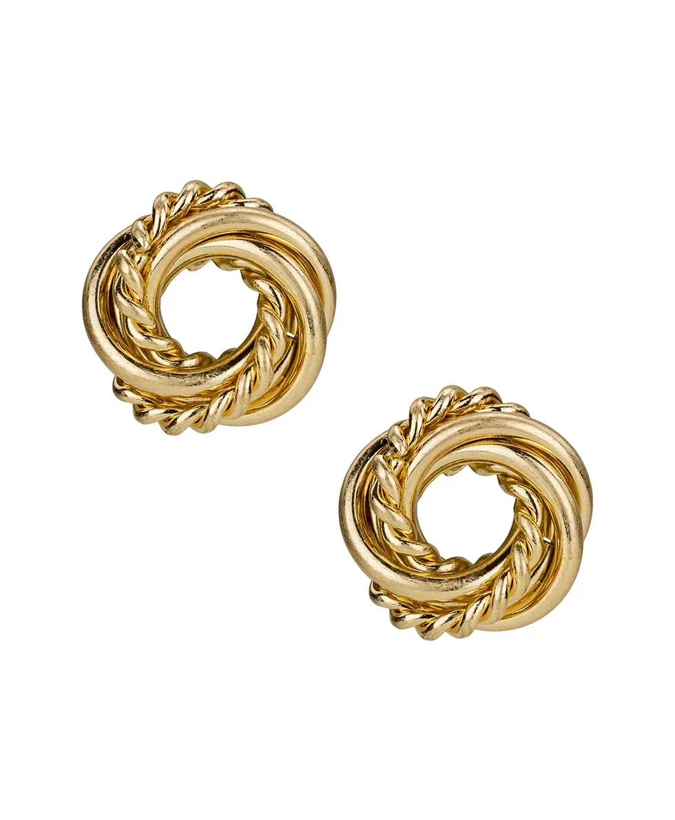 Twisted Knot Mini Button Earrings – Twisted Knot Collection – Worn Gold