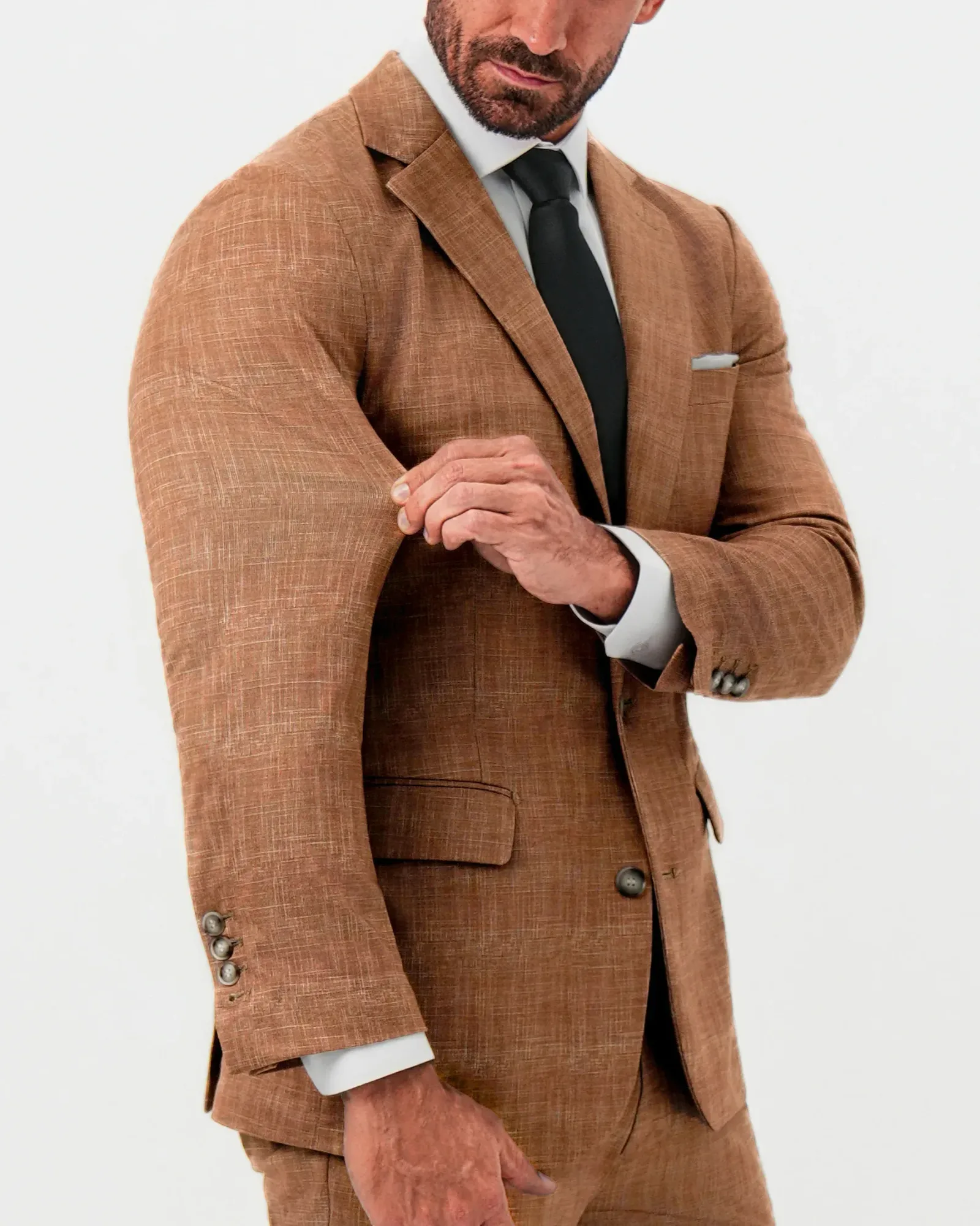 Athletic Fit Stretch Suit – Unstructured Light Brown Crosshatch