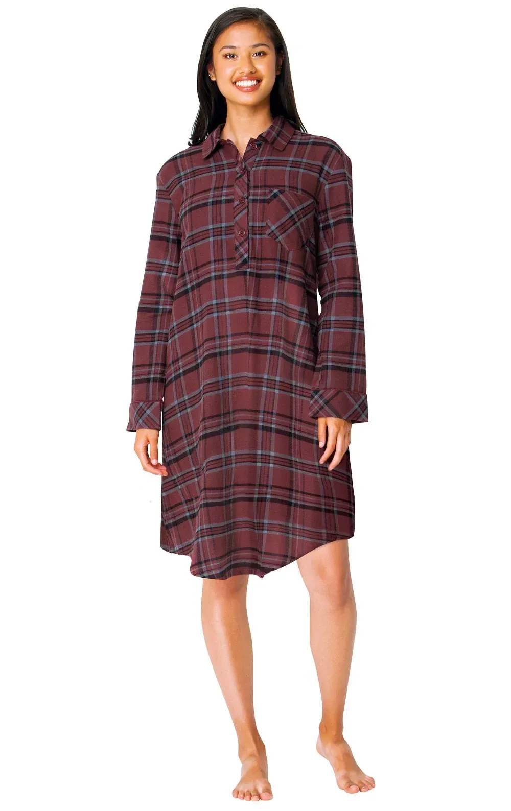 Plaid Flannel Sleepshirt – Burgundy – Final Sale
